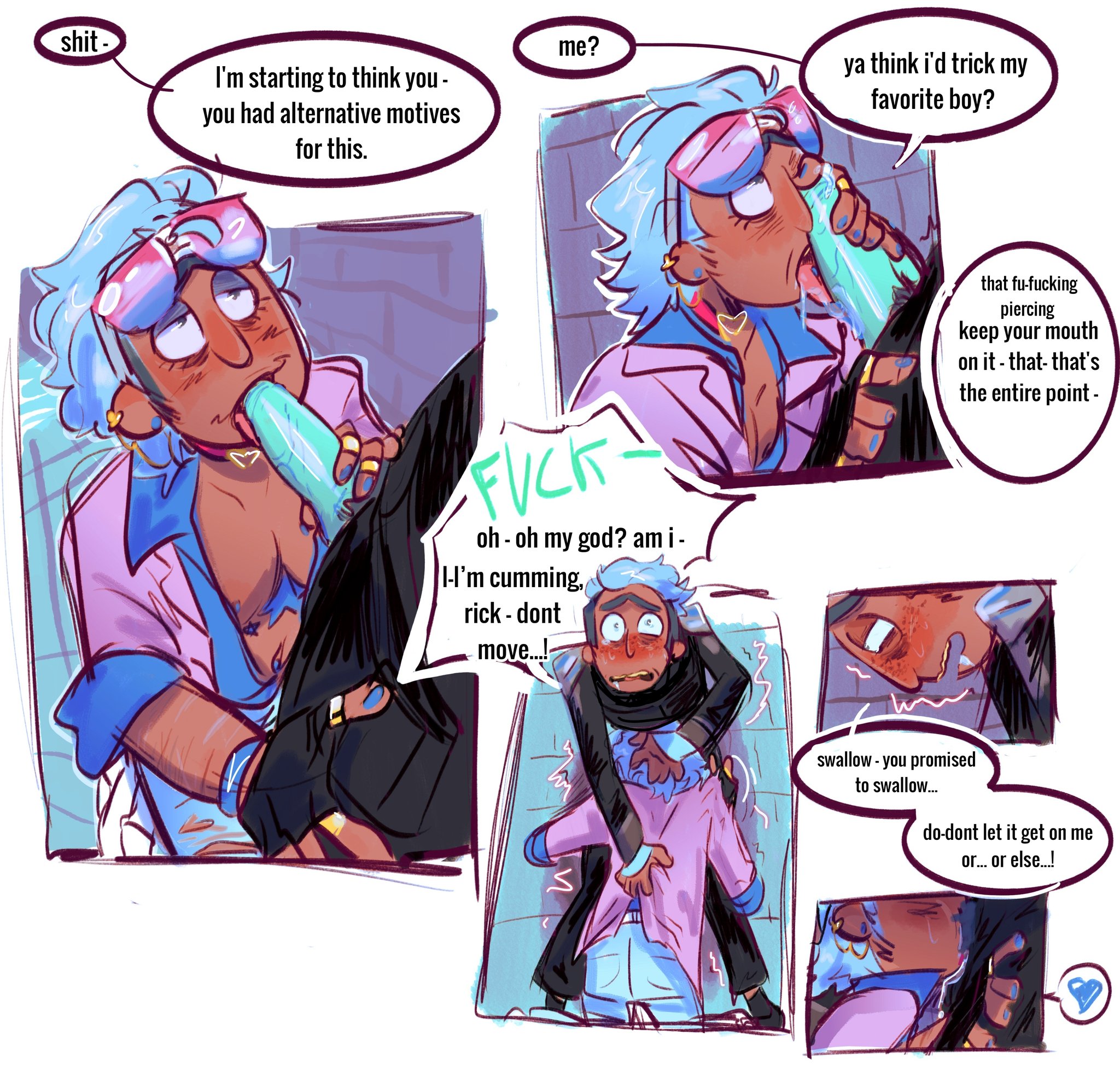 blowjob, cuntboy, depriviolent, fully clothed, intersex, rick and morty, rick sanchez, selfcest, strap-on, strapon, transmasc