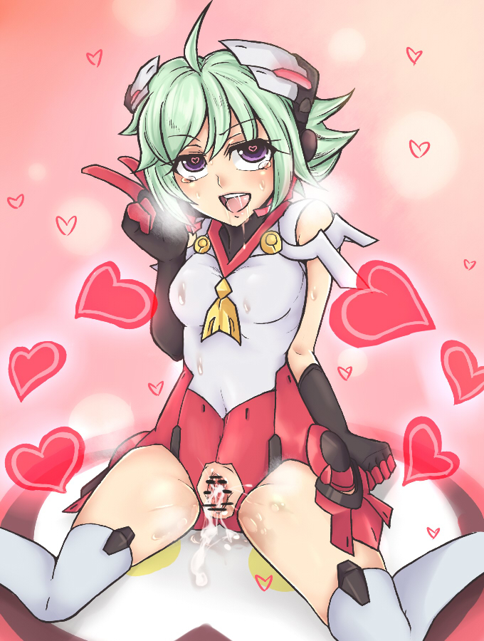 azure_striker_gunvolt azure_striker_gunvolt_2 beruzumi-m blush censored cum cum_in_pussy elbow_gloves female gloves green_hair headgear heart heart-shaped_pupils purple_eyes roro_(gunvolt) short_hair smile solo_focus thighhighs