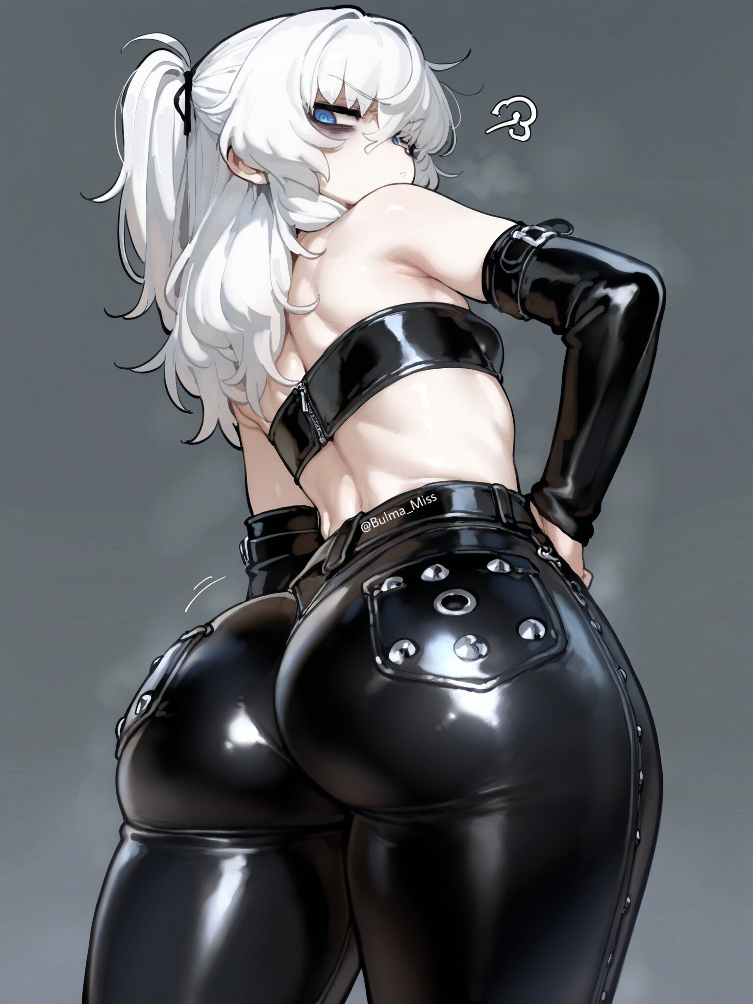 1girls, ai generated, belly button, big ass, big butt, blue eyes, bubble ass, bubble butt, camel toe, cameltoe, commission, dungeons and dragons, imminent sex, latex, latex armwear, latex clothing, latex legwear, latex pants, latex tubetop, leather, leather clothing, leather pants, lily buns, looking at viewer, looking back, mage, oatmealdood, oblivion, oc, original, pale-skinned female, shiny clothes, shortstack, skin tight, skyrim, small breasts, solo female, submissive, submissive female, suggestive look, the elder scrolls, thick ass, thick butt, thick thighs, tube top, tubetop, twintails, white hair