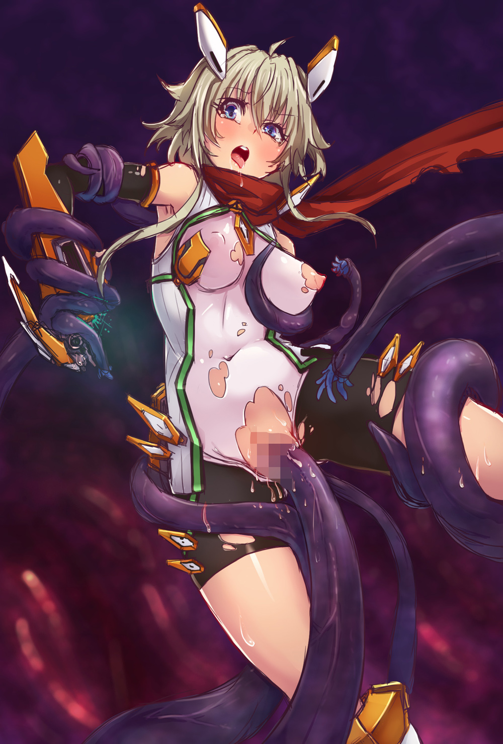 black_lilith blue_eyes bodysuit breasts censored drooling female kanata_kanamari mahou_shoujo_kanata_ts nipples oauioau rape restrained sex tears tentacle tentacle_rape tongue_out torn_bodysuit vaginal_penetration