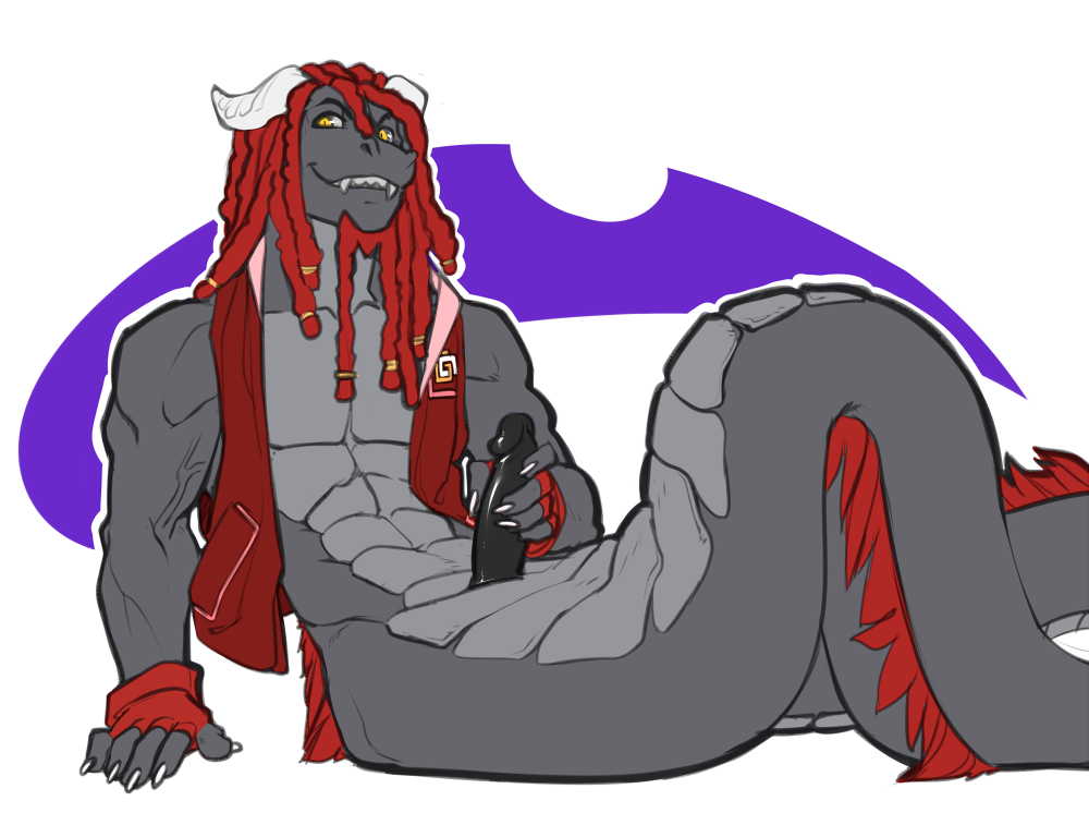 dragon dreadlocks eastern_dragon erection faint_(artist) horn humanoid_penis looking_at_viewer maestroknux male male_only muscular naga open_jacket penis reptile scalie snake solo