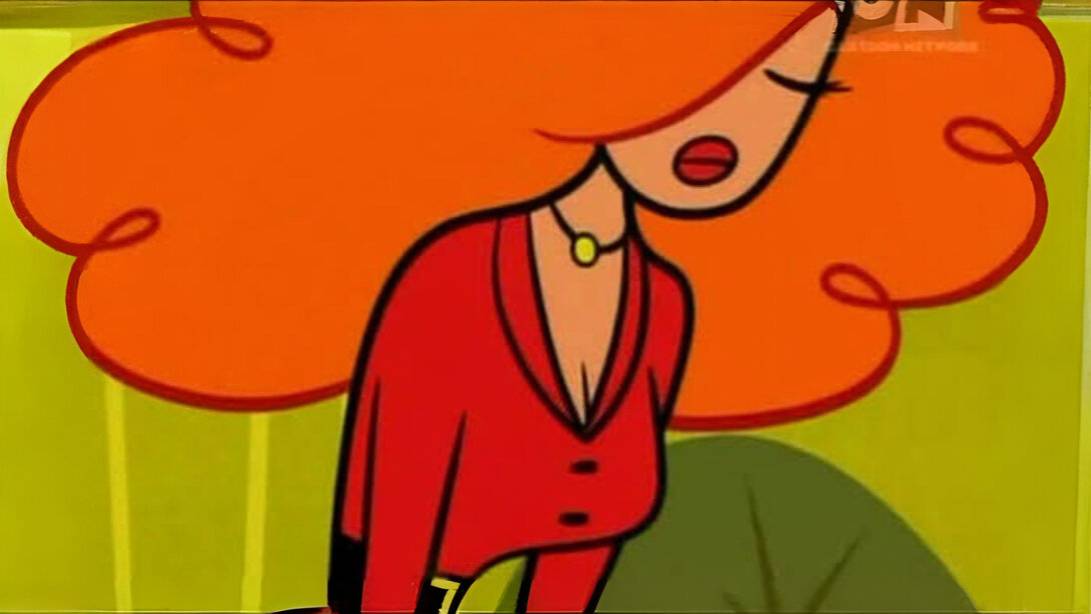 1998 1999 2000 2001 2002 2003 2004 2005 cartoon_network cleavage closed_eyes clothed craig_mccracken faceless_female hair_over_one_eye lips mbrart meta miss_bellum orange_hair powerpuff_girls production_studio_for_tv_series puffy_hair red_dress sad sara_bellum screencap screenshot solo