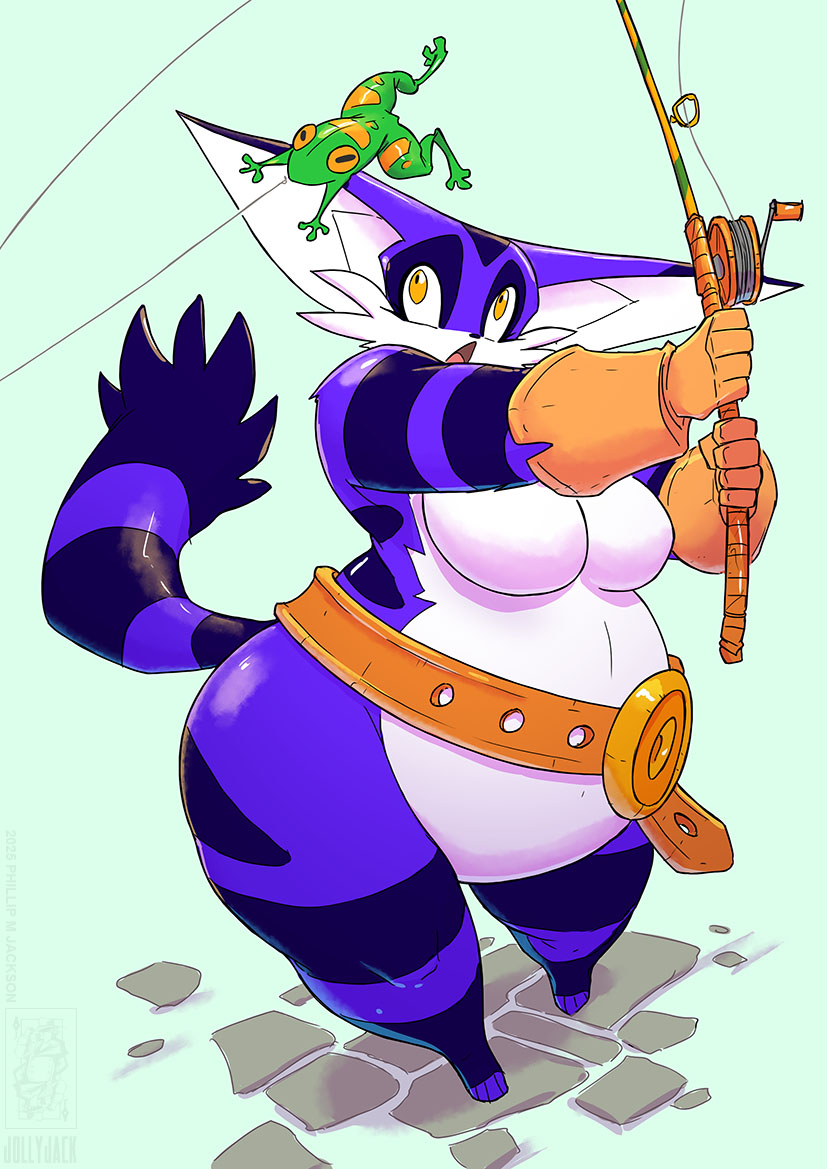 1girls, anthro, belt, belt around belly, big the cat, biggie (female big), breasts, feline, feline humanoid, female, female focus, female only, fishing rod, frog, froggy (sonic), furry, genderswap, genderswap (mtf), gloves, hips, jolly jack, jollyjack, large breasts, nude, nude female, overweight, overweight female, purple fur, rule 63, sega, sonic (series), sonic the hedgehog (series), thick thighs, thighs, two-tone fur, white fur, wide hips, yellow eyes