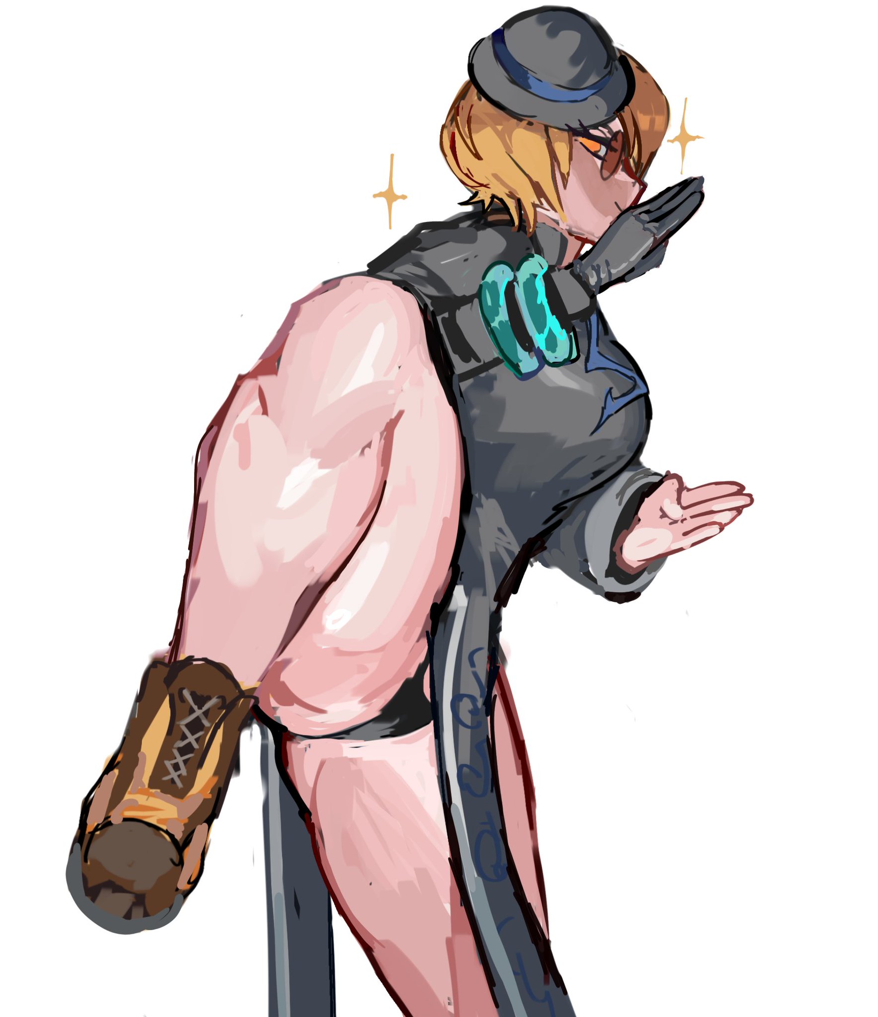 1girls, bare legs, blonde hair, breasts, chinese clothes, cinq association (identity) (project moon), don quixote (limbus company), female, female only, footwear, gloves, hat, light skin, light-skinned female, limbus company, looking at viewer, morchkins, panties, project moon, qipao, raised leg, shoes, smile, solo, sunglasses, tinted eyewear, yellow eyes