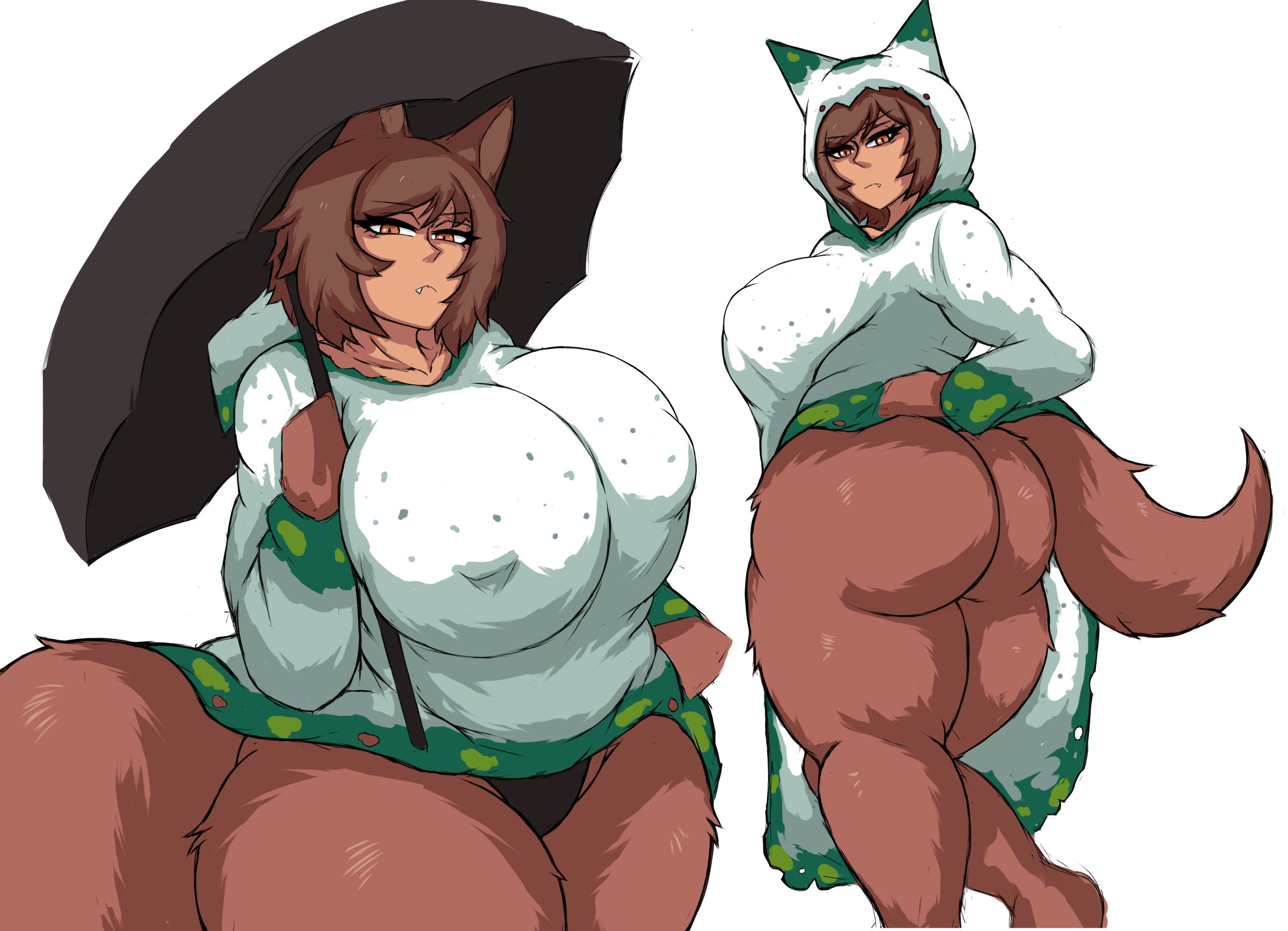 breasts, drifting fox, e.g.o (project moon), female, fox girl, gigantic breasts, kemonomimi, limbus company, littleteze, outis (limbus company), possessed, possession, project moon, umbrella