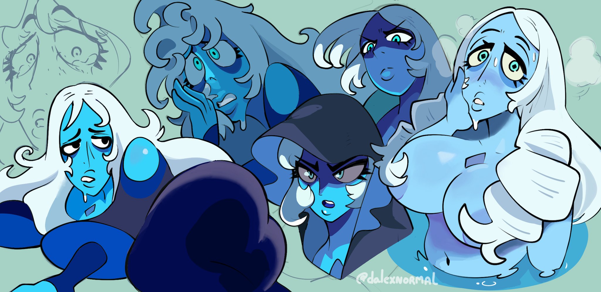 1girls, ass, big breasts, blue body, blue diamond (steven universe), blue eyes, blue hair, blue skin, breasts, cartoon network, dalexnormal, dnormal11, fat ass, female, huge ass, long hair, solo, steven universe, text, white background
