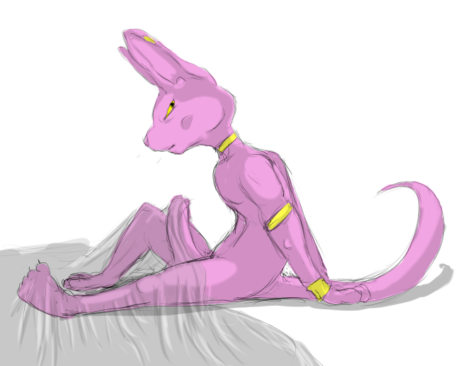 anthro bedding beerus blanket boner clothed clothing dragon_ball dragon_ball_super erection feline grandschemetheme jewelry male male_only mammal nude partially_clothed penis simple_background slim solo white_background