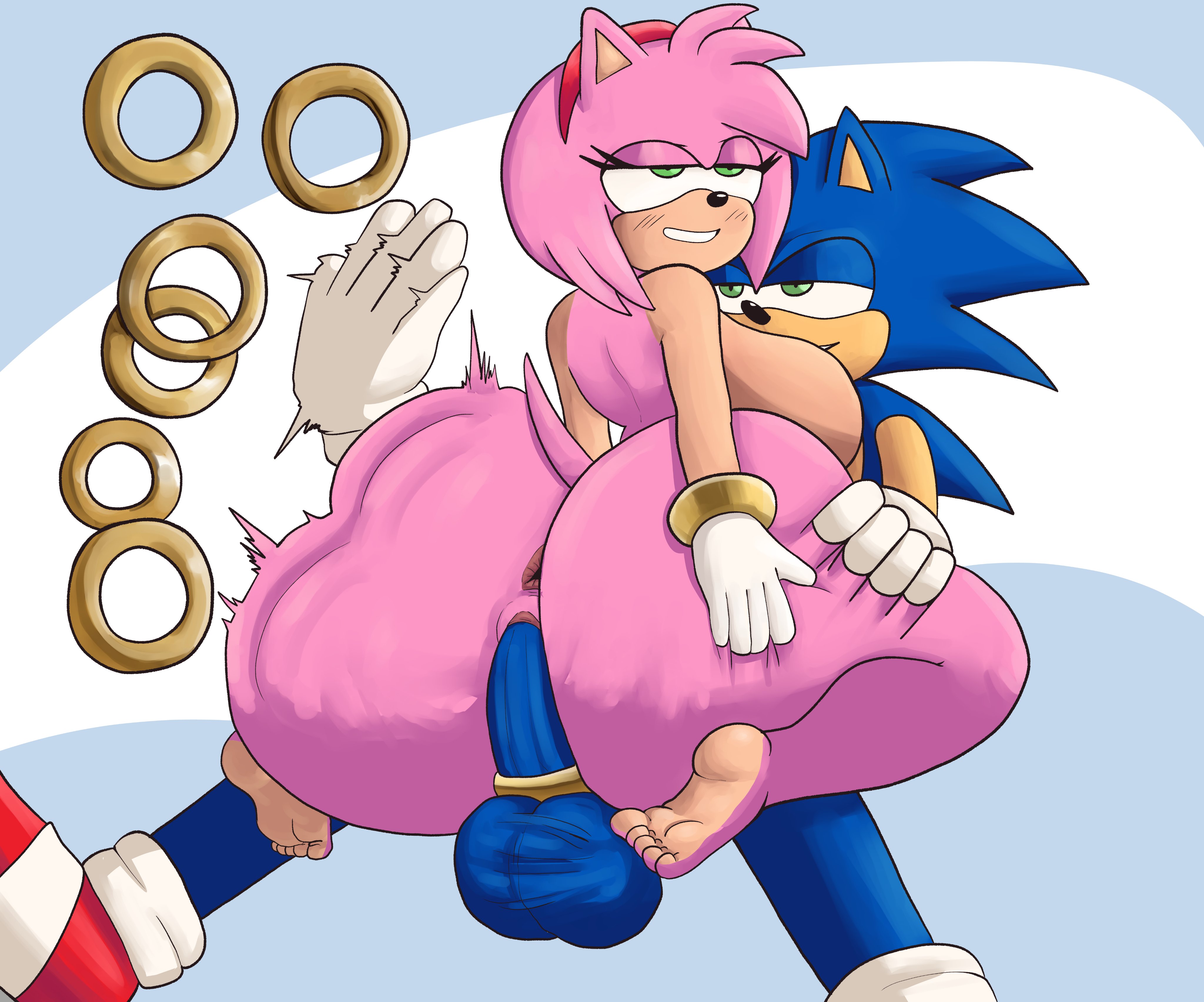 1boy, 1girls, amy rose, anthro, anus, ass, ass bigger than head, ass slap, balls, barefoot, big ass, big breasts, big penis, bottom heavy, breasts, bubble butt, busty, cock ring, cowgirl position, fat ass, female, furry, furry only, gloves, half-closed eyes, hand on ass, hand on own ass, hands on another's ass, hands on ass, hedgehog, hetero, huge ass, jiggle, jiggling ass, large ass, large breasts, looking pleasured, losing rings, male, massive ass, nude, nude female, nude male, penis, pussy, riding, riding penis, ring (jewelry), rings, rippling ass, sex, shoes, slapping ass, smile, sonic (series), sonic the hedgehog, sonic the hedgehog (series), spanking, spanking ass, straight, straight sex, tail, thick ass, thick thighs, thunder thighs, tool01k, vaginal penetration, wide hips