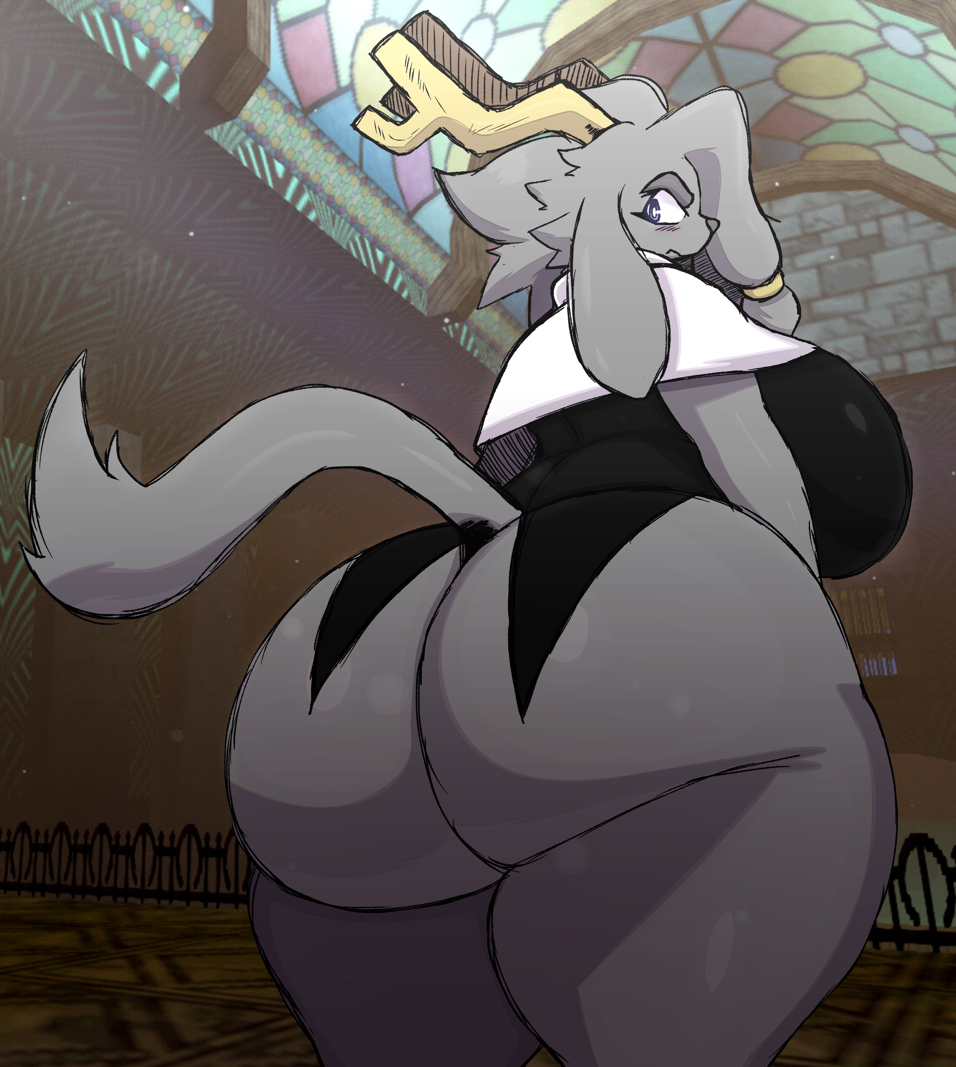 1girls, 2025, 2d, 2d (artwork), anthro, arthurclaws, ass, ass focus, back view, big ass, big breasts, big butt, bottomless, bottomless female, clothed, clothing, color, colored, digital drawing (artwork), digital media (artwork), fat ass, fat butt, feladrine, female, female focus, female only, furry, furry female, grey body, horns, huge ass, huge breasts, huge butt, jackalope, partially clothed, pseudoregalia, rear view, round ass, round butt, solo, solo female, solo focus, sybil (pseudoregalia), tail, thick ass, thick butt, thick thighs, voluptuous, voluptuous ass, voluptuous female