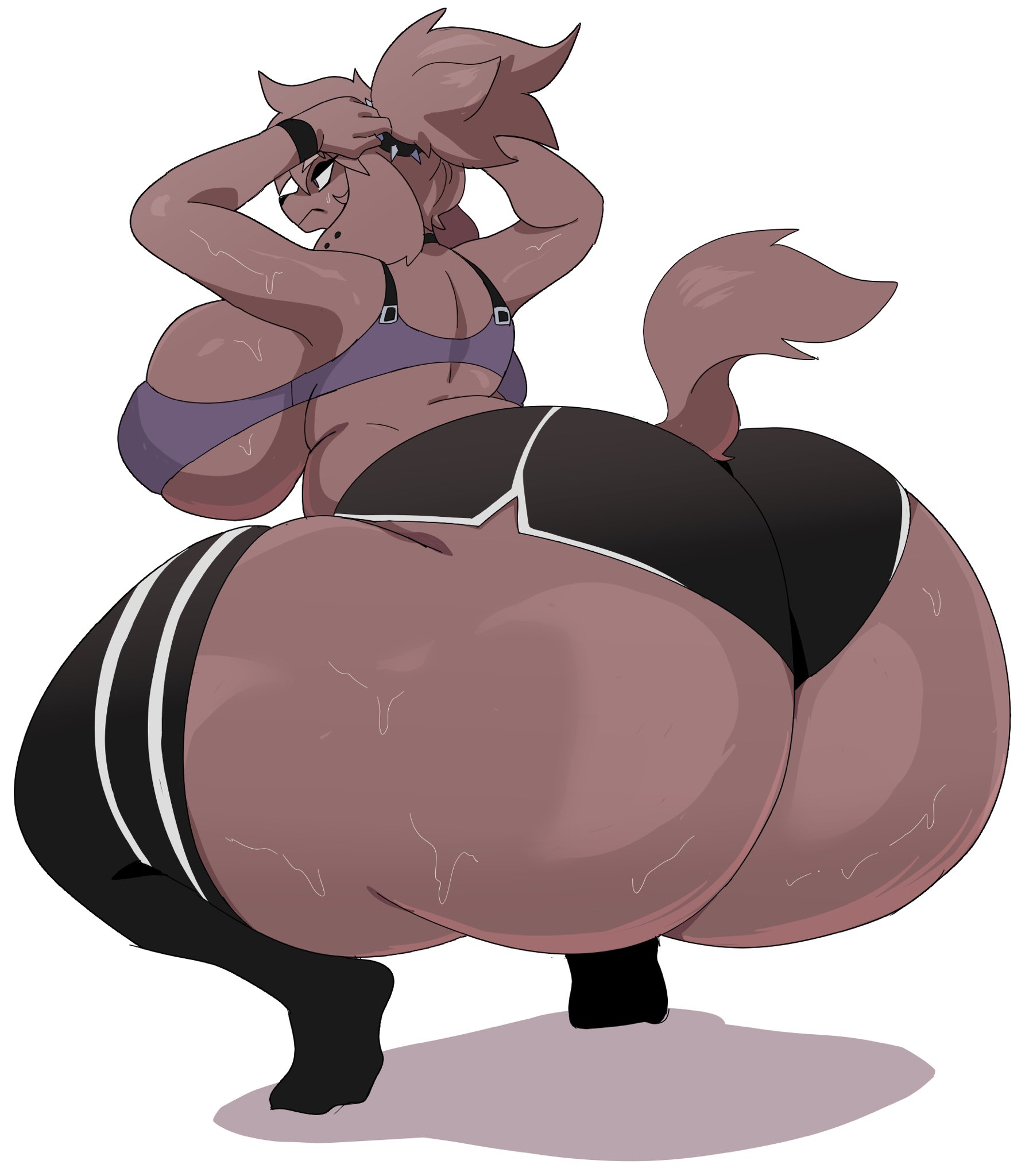 1girls, anthro, ass, big ass, breasts, bri (themushlord), cyberlord1109, female, furry, glitchlord8391, huge ass, hyper ass, shorts, squatting, tagme, tank top