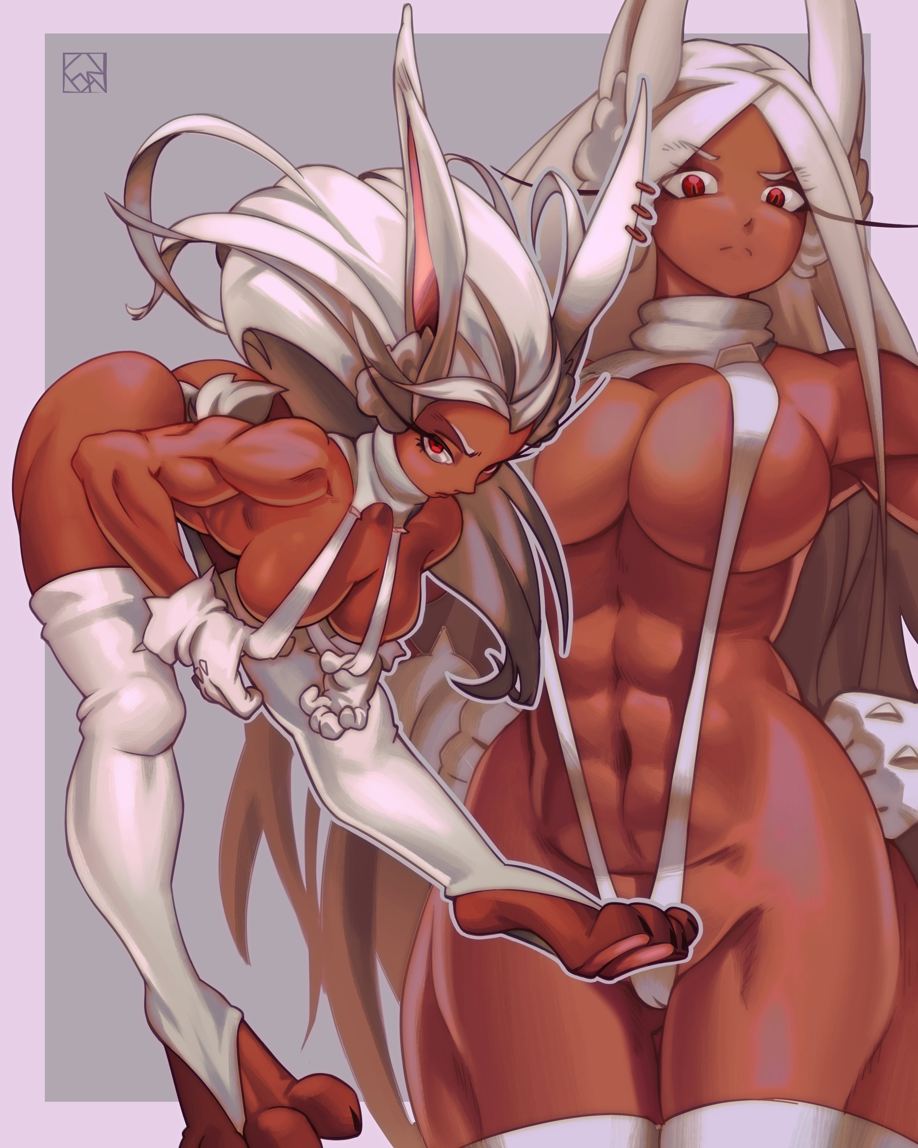 1girls, abs, animal ears, animal feet, animal tail, ass, barefoot, bent forward, big ass, breasts, brown eyes, bunny ears, bunny tail, cleavage, evanleaves, feet, female, female only, full body, gloves, hair, hand on hip, handwear, huge ass, legwear, long hair, miruko, muscular, muscular female, my hero academia, revealing clothes, rumi usagiyama, skimpy, skimpy clothes, solo, solo female, tail, thick thighs, thighhighs, thighs, virgin destroyer sweater, white gloves, white hair, white thighhighs