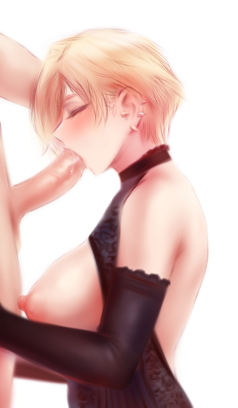 1boy1girl, blonde hair, blowjob, eyes closed, fellatio, female, male, my hero academia, nipples, oral sex, penis, ryuukyuu, short hair, short-haired female, shpo, tagme