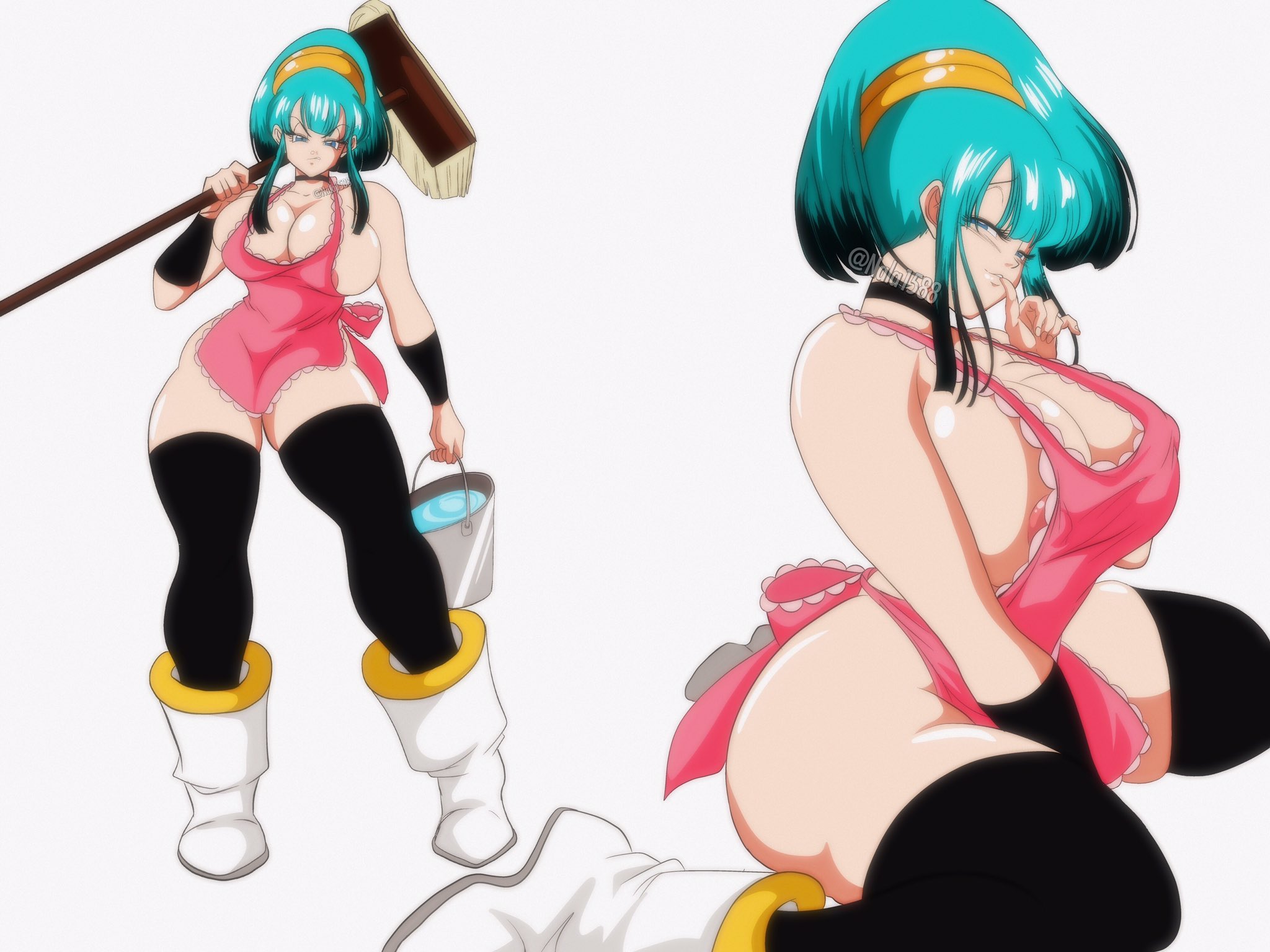 breasts, bulchi, busty, curvy, dragon ball, female, maid uniform, nala1588