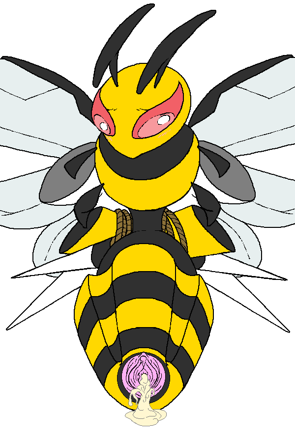 1girls 2017 abdomen arthropod arthropod_abdomen arthropod_abdomen_genitalia arthropod_abdomen_pussy bee beedrill black_skin blugue blush creampie cum cum_in_pussy cum_inside female feral insects mega_beedrill mega_evolution nintendo pokemon pussy red_eyes solo video_games yellow_skin