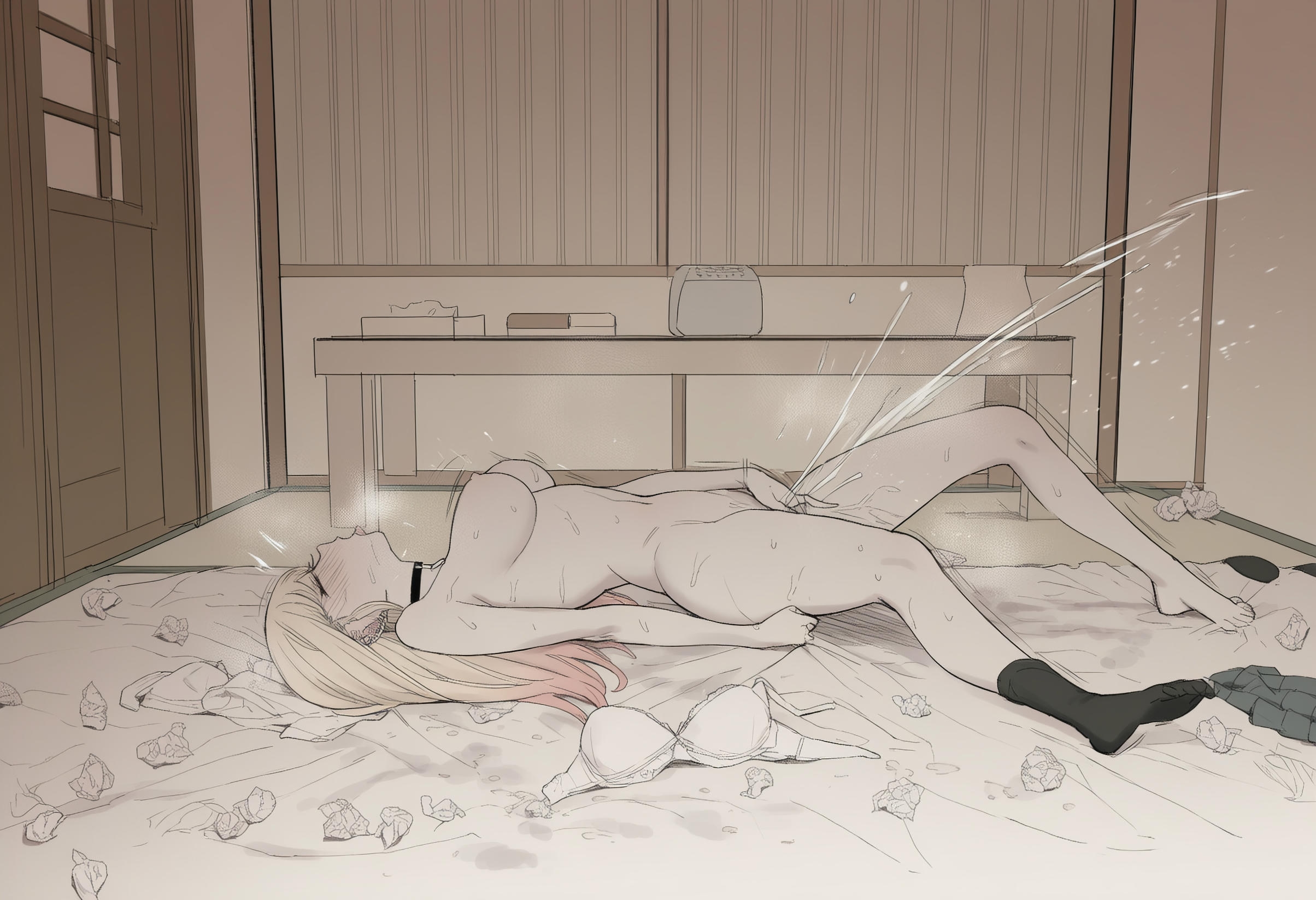 ai generated, areolae, bare thighs, big breasts, blonde hair, breasts, carnifex, closed eyes, female, female masturbation, female orgasm, fingering, gyaru, huge breasts, huge thighs, kitagawa marin, light skin, light-skinned female, long hair, massive breasts, multicolored hair, nipples, nude, nude female, puffy nipples, pussy, pussy juice, pussy juice drip, solo female, sono bisque doll wa koi wo suru, squatting, squirting, sweat, sweatdrop, thick body, thick female, thick thighs, thighs, tongue out, voluptuous, voluptuous female