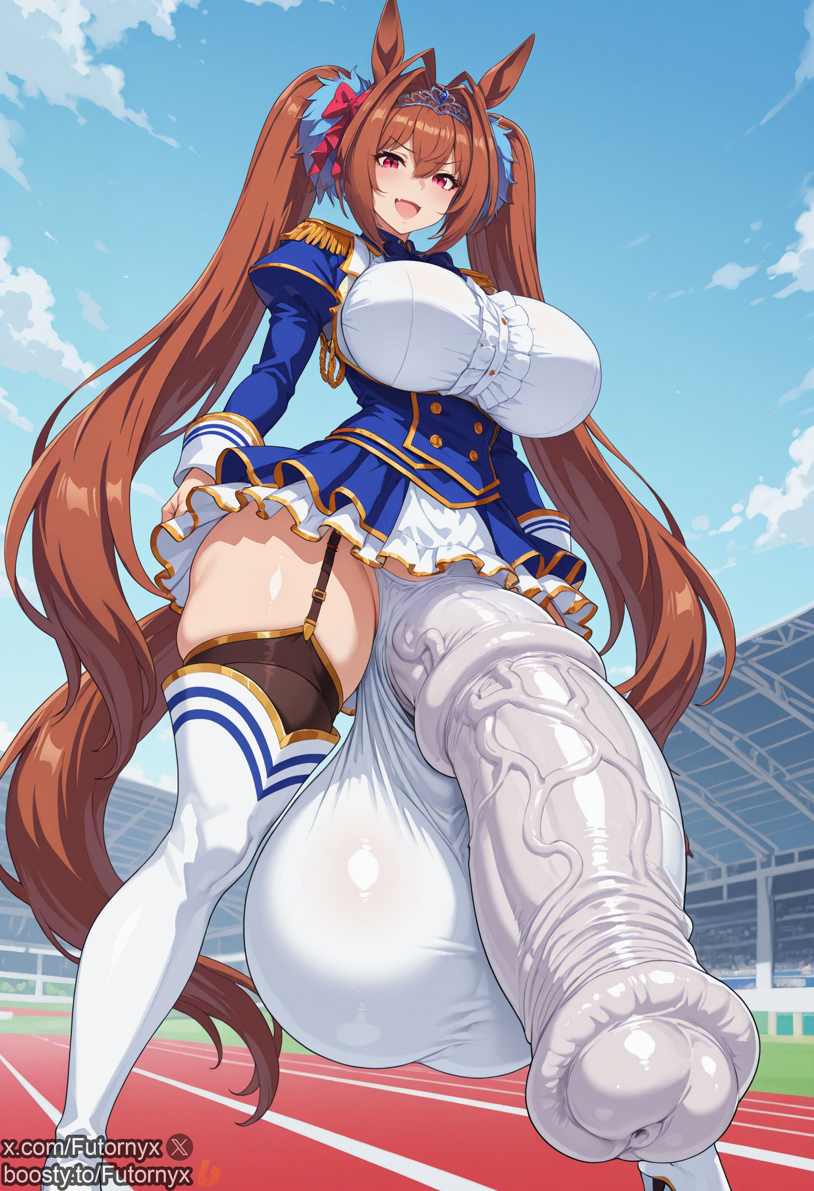 1futa, ai generated, animal genitalia on humanoid, balls, boosty, boosty username, breasts, brown hair, bulge, daiwa scarlet (umamusume), dickgirl, equine genitalia, equine penis, futanari, futornyx, gigantic penis, horse ears, horse girl, horsecock, horsecock on humanoid, huge balls, huge breasts, huge cock, intersex, kemonomimi, large breasts, large testicles, penis, penis outline, red eyes, solo, testicles, thick thighs, twitter username, umamusume, umamusume pretty derby, veiny penis, wide hips