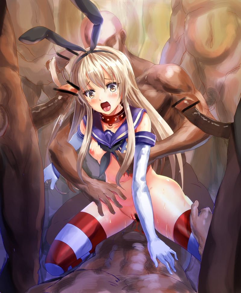 6+boys abs alber anal areolae arm_support bar_censor blonde_hair blood blush breast_grab breasts brown_eyes censored collar collarbone cowgirl_position crying crying_with_eyes_open double_penetration elbow_gloves erection female gangbang gloves group_sex hairband interracial kantai_collection leg_grab long_hair male_masturbation masturbation multiple_boys multiple_penises muscle navel nipples open_mouth penis rape sailor_collar screaming sex shimakaze_(kantai_collection) small_breasts straight striped striped_legwear tears thighhighs torn_clothes vaginal_penetration virgin wide-eyed