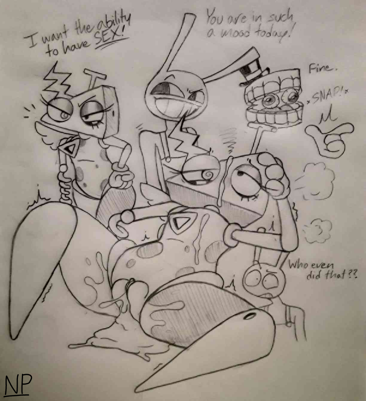 1nonbinary, 2boys, after sex, after vaginal, ahe gao, caine (the amazing digital circus), cum, cum in pussy, cum inside, cum on body, cum on face, cum pool, dialogue, eyeliner, glitch productions, gooseworx, holding head, jax (the amazing digital circus), male, nocklepie, nonbinary, pussy, rabbit, sketch, spread legs, tagme, the amazing digital circus, thick thighs, traditional art, traditional media (artwork), wanting sex, wide hips, zooble (the amazing digital circus)