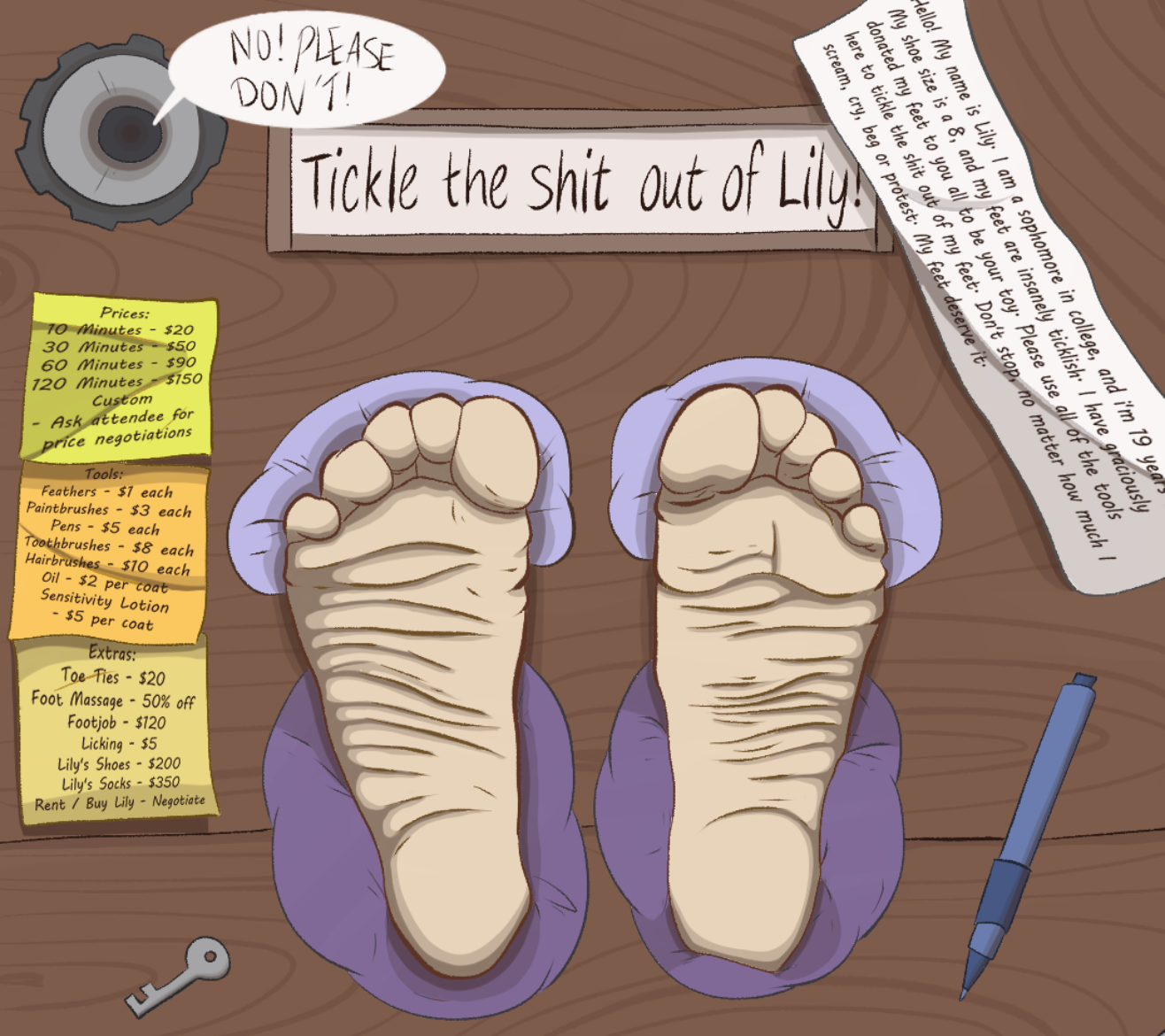 barefoot, begging, bondage, feet only, feet through wall, foot fetish, footjob, free use feet, humilation, ijwt art, imminent footjobs, imminent tickling, pricelist, public, sign, slave, soles, stocks, tickle fetish, tickle torture, tickling, tickling feet