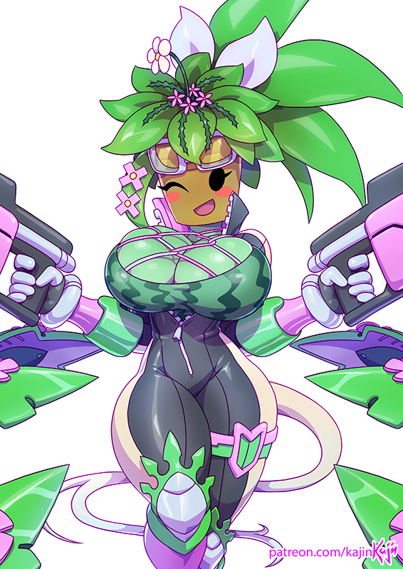 alternate version available, big breasts, blaster master, blaster master zero, blaster master zero 2, breasts, female, kajinman, kanna (blaster master), potted plant, tagme, thick thighs, wink
