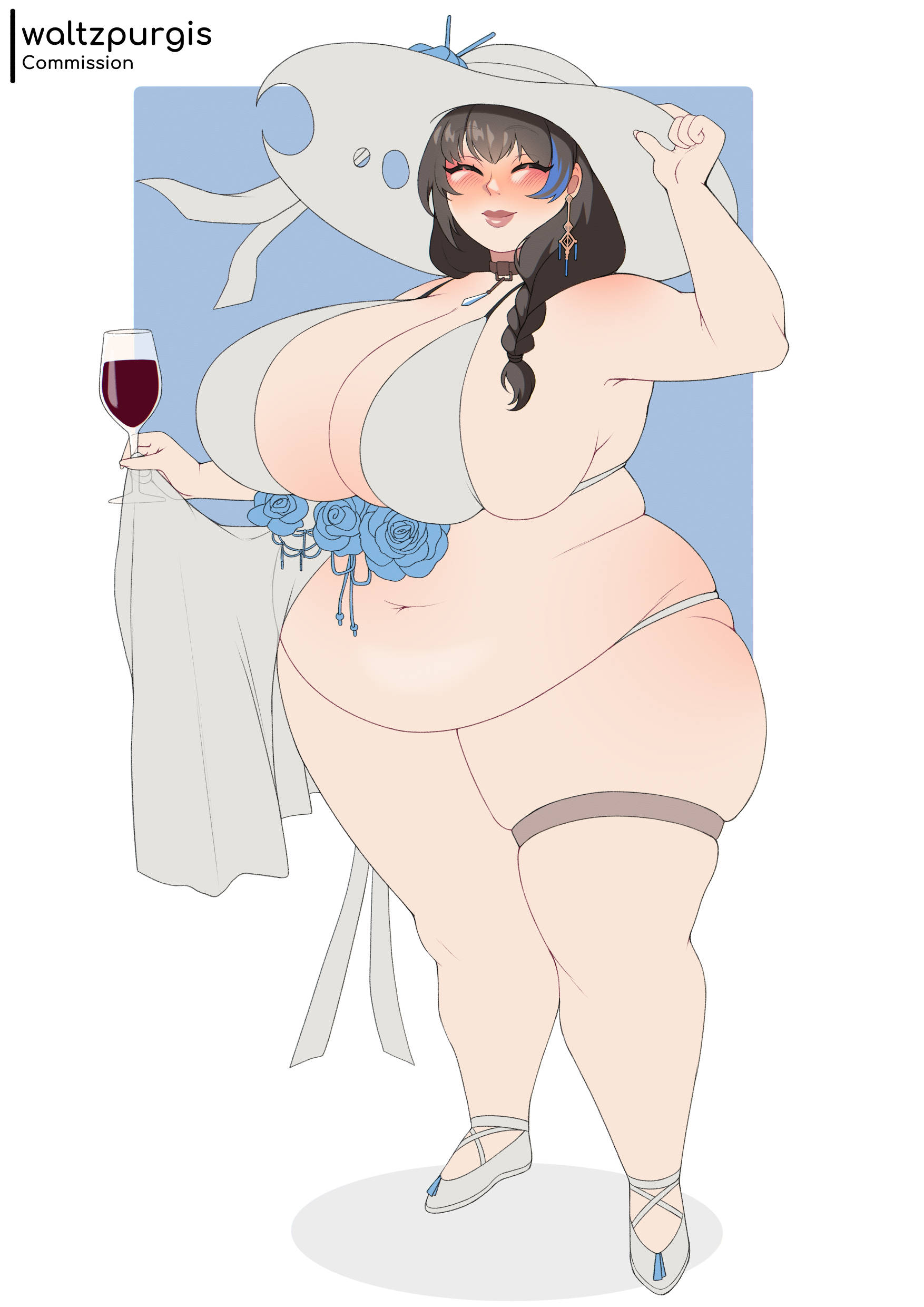 1girls, bbw, breasts, fat, fat female, female, female only, goddess of victory: nikke, huge breasts, mary (nikke), overweight, overweight female, revealing clothes, solo, solo female, standing, waltzpurgis, weight gain