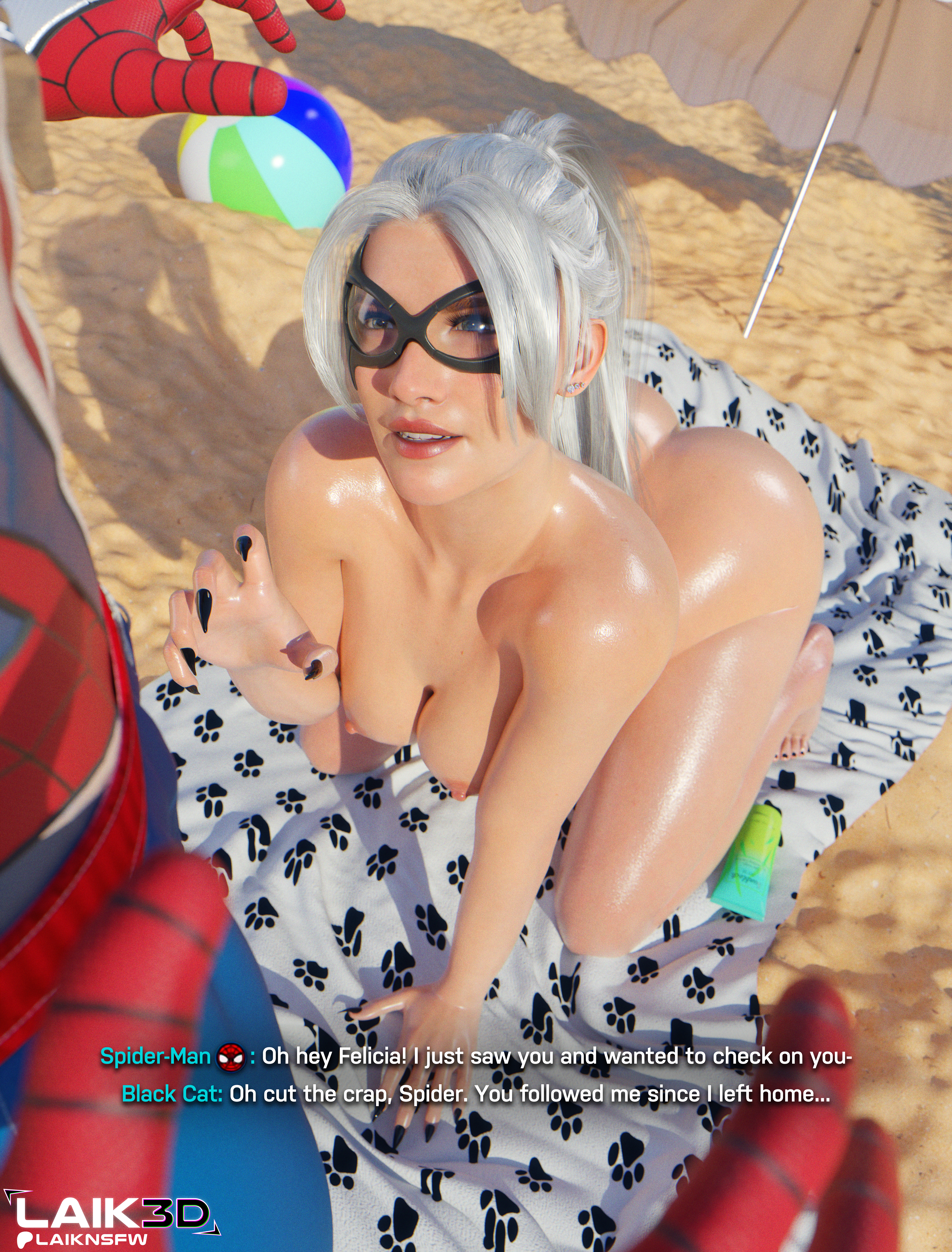 1boy, 1boy1girl, 1girls, 2025, 3d, alluring, ass, ass cleavage, beach, big ass, big breasts, big butt, black cat (insomniac), black cat (marvel), black nail polish, blue eyes, breasts, butt, comic, comic page, completely naked, completely naked female, completely nude, completely nude female, couple, couple (romantic), couples, crawling, curvaceous, curvaceous body, curvaceous female, curvaceous figure, curvaceous hips, curvy, curvy body, curvy female, curvy figure, curvy hips, dialogue, enticing, felicia hardy, female, hanging breasts, high resolution, highres, hips, hourglass figure, huge ass, huge breasts, huge butt, itslaiknsfw, laik3d, laiknsfw, large ass, large breasts, large butt, looking at partner, male, marvel, marvel comics, mask, masked, masked female, massive ass, massive breasts, massive butt, nail polish, naked, naked female, nipples, nude, nude female, oiled, on knees, peter parker, ponytail, red lipstick, romantic, romantic couple, seducing, seductive, seductive look, seductive pose, shiny, shiny ass, shiny body, shiny breasts, shiny butt, shiny skin, spider-man, spider-man (insomniac series), spider-man (insomniac), spider-man (ps4), spider-man (series), spider-man 2 (ps5), superhero, superhero couple, superheroine, sweat, sweaty body, teasing, teasing partner, temptation, tempting, text, thick, thick ass, thick breasts, thick butt, thick hips, thick thighs, voluptuous, voluptuous female, white hair, wide hips