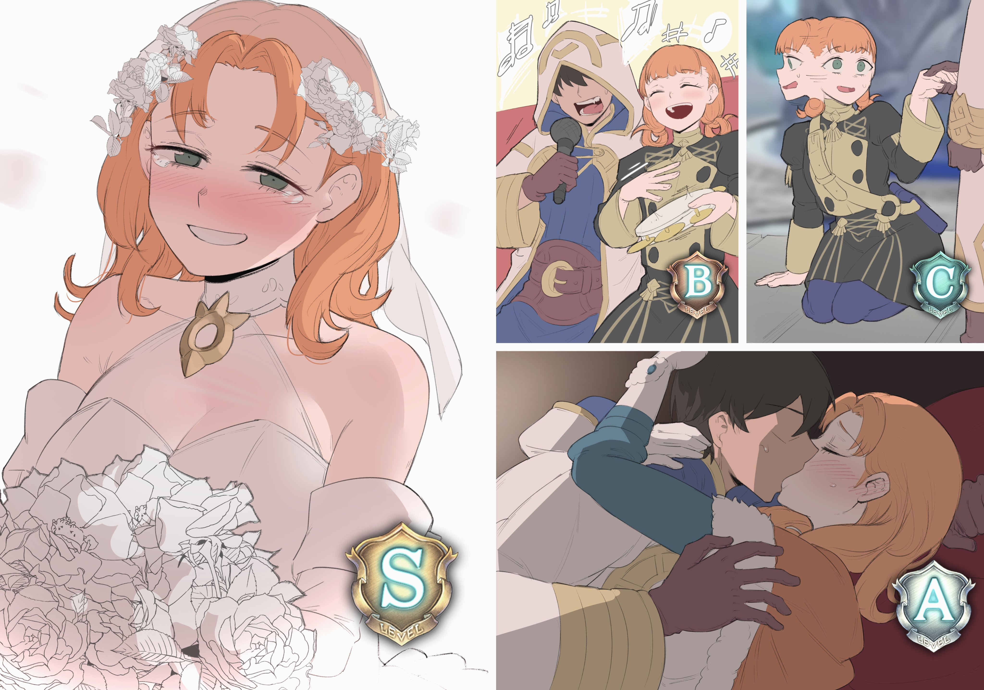 1boy, 1girls, annette fantine dominic, ebinku, female, fire emblem, fire emblem heroes, fire emblem: three houses, kira, kiran (fire emblem) (male), kissing, male, nintendo, time skip, wedding dress