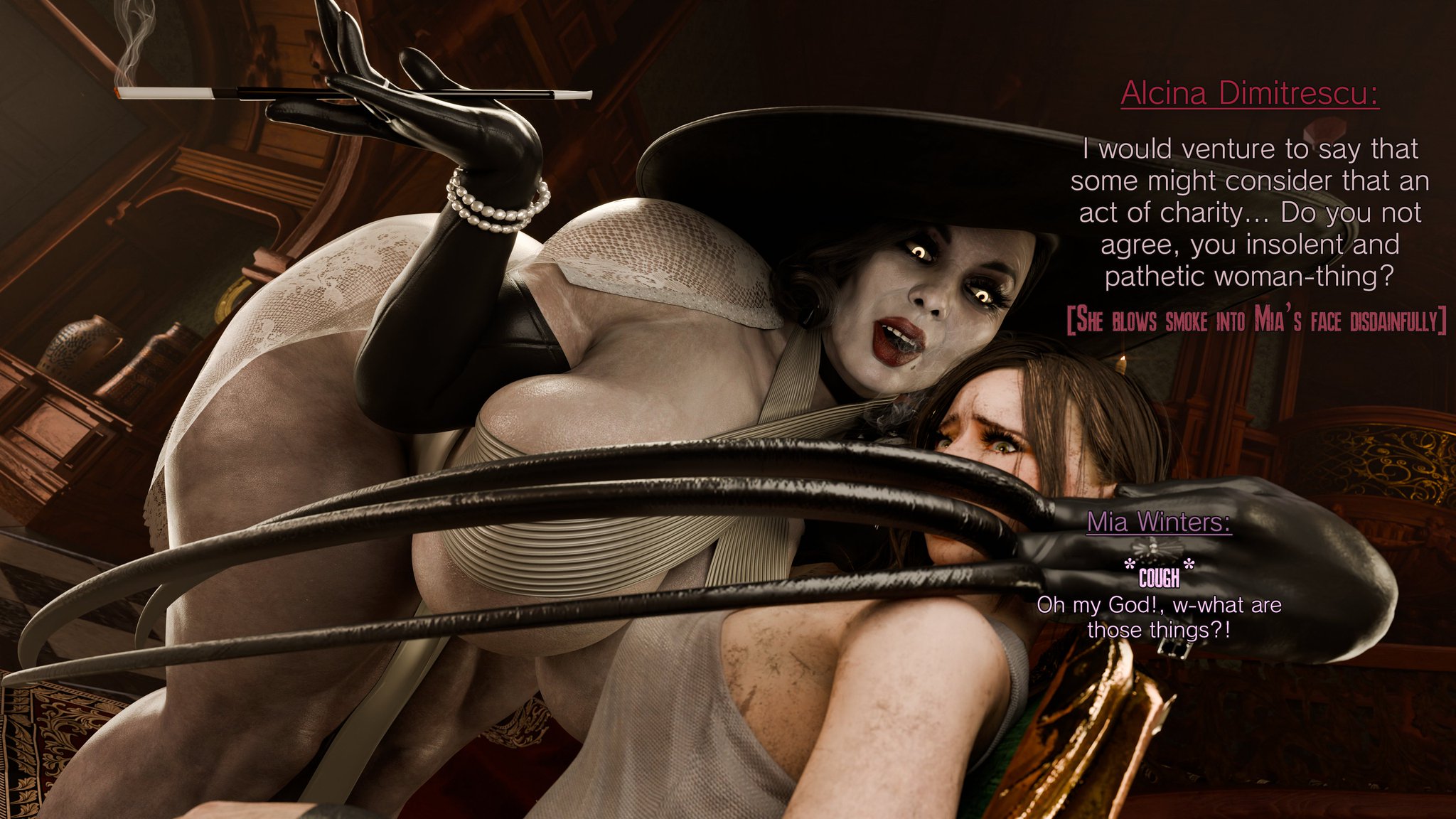 2girls, 3d, alcina dimitrescu, ass, bbw, big ass, big breasts, big thighs, bigger female, bottom heavy, breasts, bust, busty, capcom, chubby, chubby female, curvaceous, curvy, curvy figure, enormous ass, enormous breasts, enormous thighs, fat ass, female, giantess, gigantic ass, gigantic breasts, gigantic thighs, hips, huge ass, huge breasts, huge thighs, hyper ass, hyper thighs, large ass, large breasts, large thighs, larger female, light skin, light-skinned female, massive ass, massive breasts, massive thighs, mature, mature female, mia winters, pale skin, pale-skinned female, pervertmuffinmajima, plump, plump ass, plump thighs, plus size, plus-size, resident evil, resident evil 8: village, size difference, thick, thick ass, thick hips, thick legs, thick thighs, thighs, top heavy, voluptuous, waist, wide ass, wide hips, wide thighs