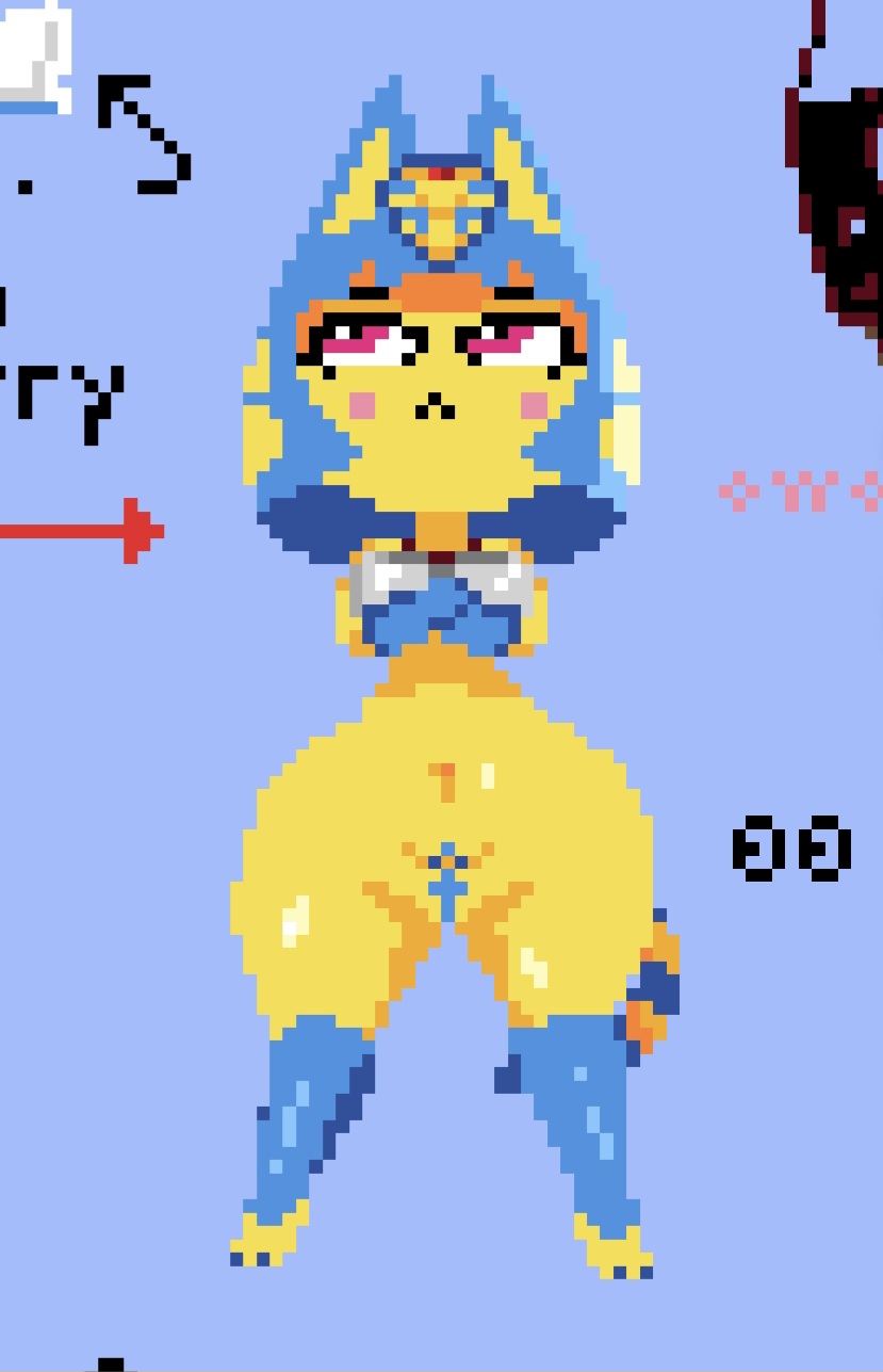 :<, animal crossing, ankha, blush, bottom heavy, cute, female, half naked, kingcroc, nintendo, pixel art, shortstack, tagme, thick thighs, wide hips, wplace