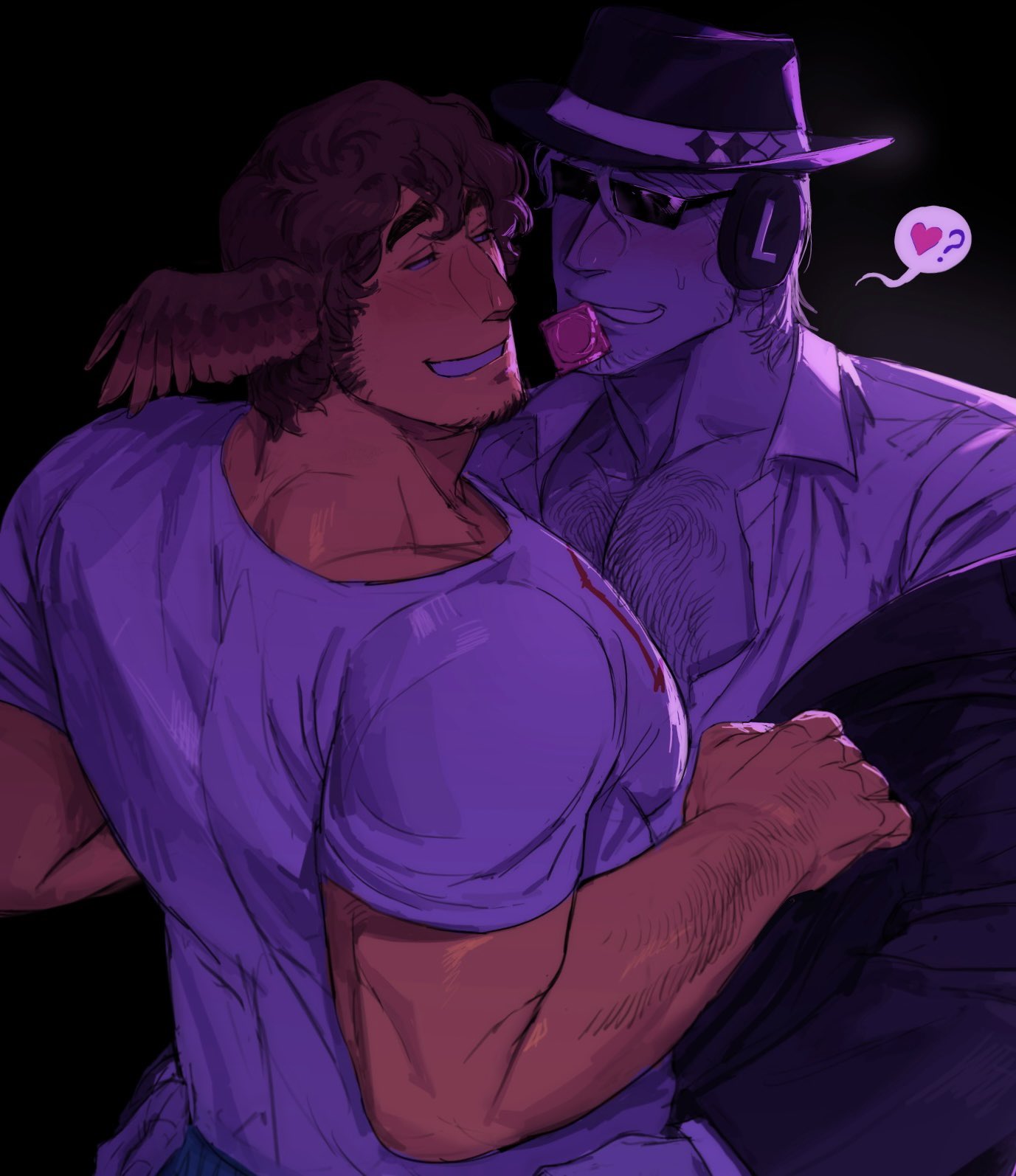 2boys, bara, body hair, chance (forsaken), condom in mouth, forsaken (roblox), gay, male, muscular, muscular male, roblox, roblox game, robloxian, shedletsky, shedletsky (forsaken), tagme, ti77yl0ver, ti77ylover, yaoi