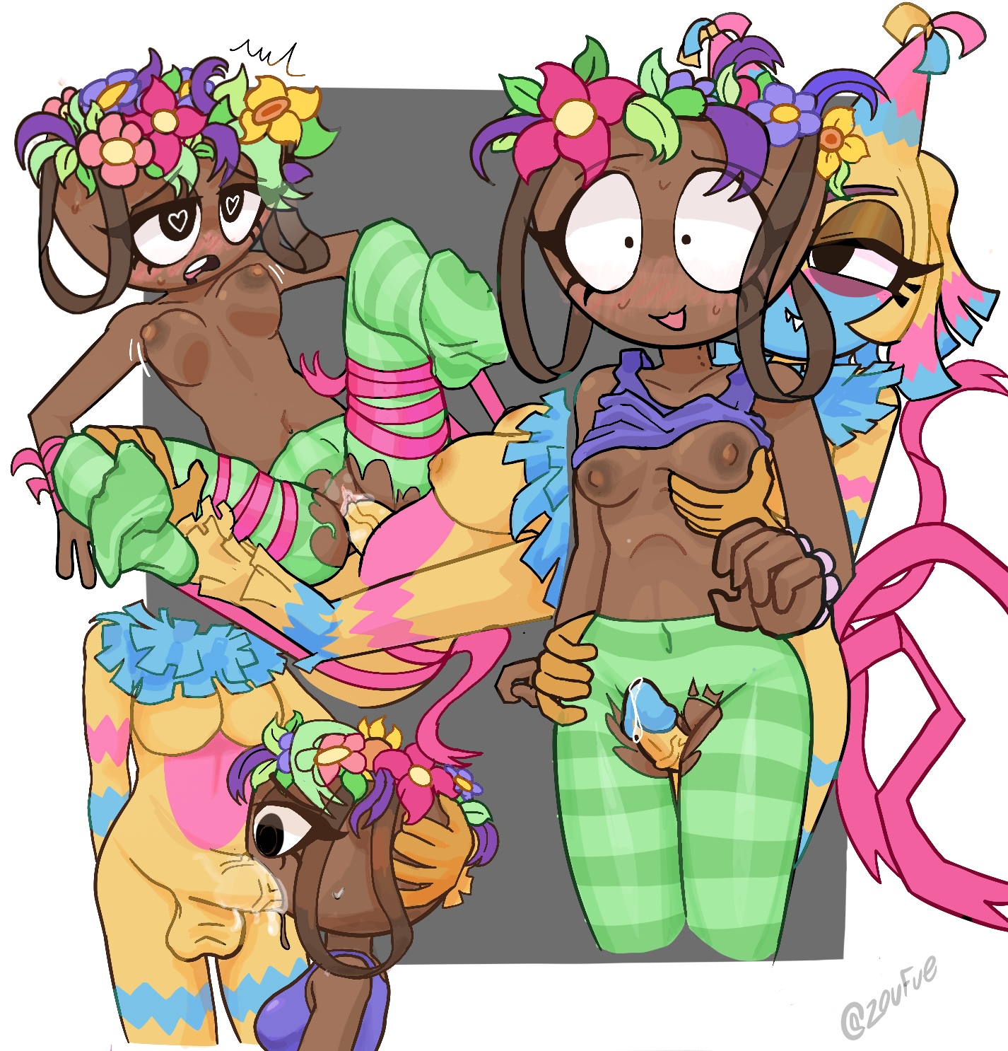 bassie (dandy's world), dandy's world, dandys world, female, futa on female, futanari, intersex, pinata, yatta (dandy's world)