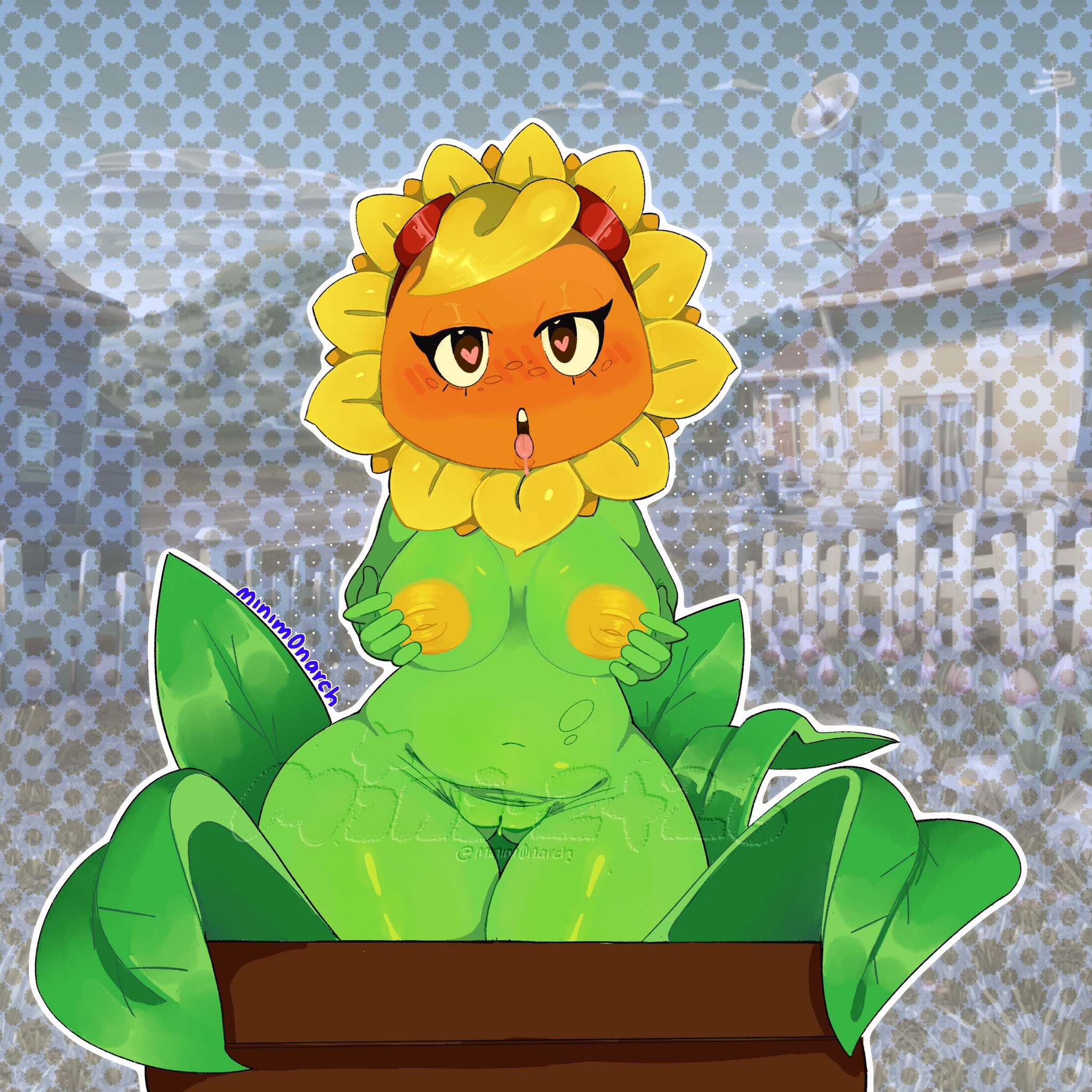 anthro, anthrofied, ass, big breasts, blush, breasts, electronic arts, flora fauna, minim0narch, plant, plant humanoid, plantie, plants vs zombies, plants vs zombies: heroes, plants vs. zombies, popcap games, solar flare (pvz), sunflower (pvz), tagme (artist), thick thighs, video game character, video games