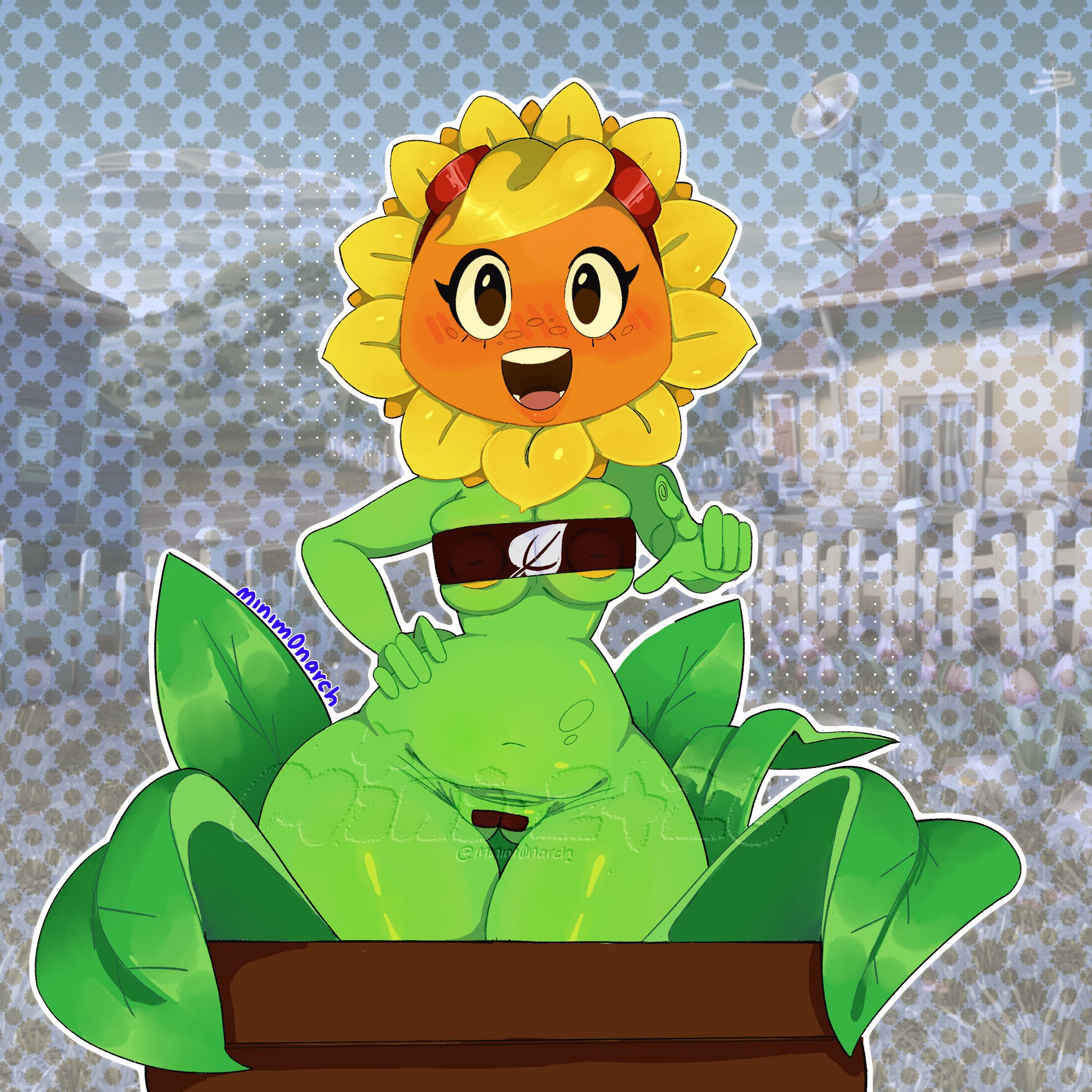 anthro, anthrofied, ass, big breasts, blush, breasts, electronic arts, flora fauna, minim0narch, plant, plant humanoid, plantie, plants vs zombies, plants vs zombies: heroes, plants vs. zombies, popcap games, solar flare (pvz), sunflower (pvz), tagme (artist), thick thighs, video game character, video games