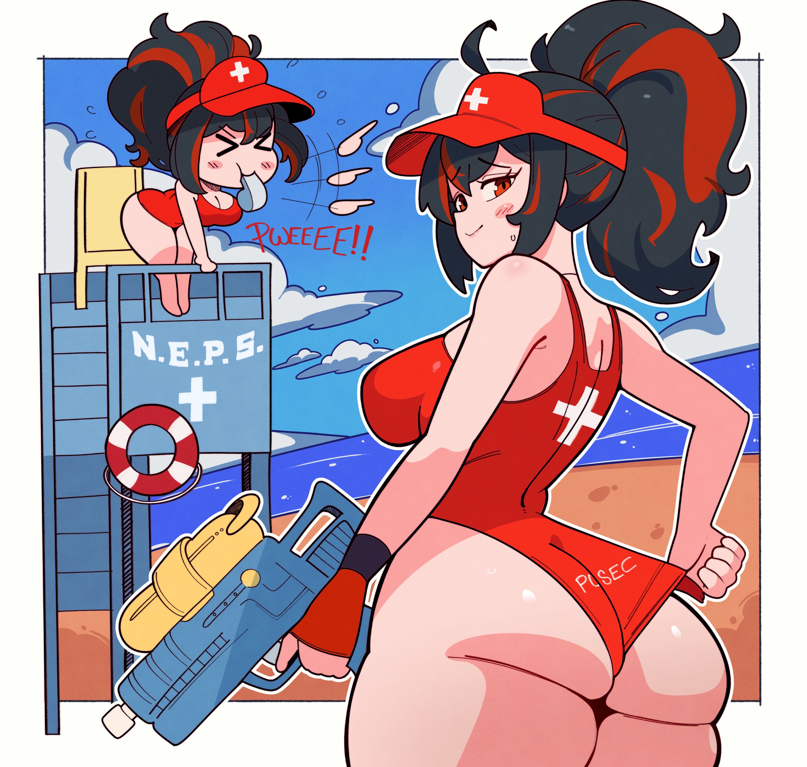 1girls, ass, big ass, female, female focus, female only, large breasts, lifeguard, light skin, light-skinned female, looking at viewer, smile, solo, thick thighs, thighs, tiaramisstsu, zenless zone zero, zhu yuan
