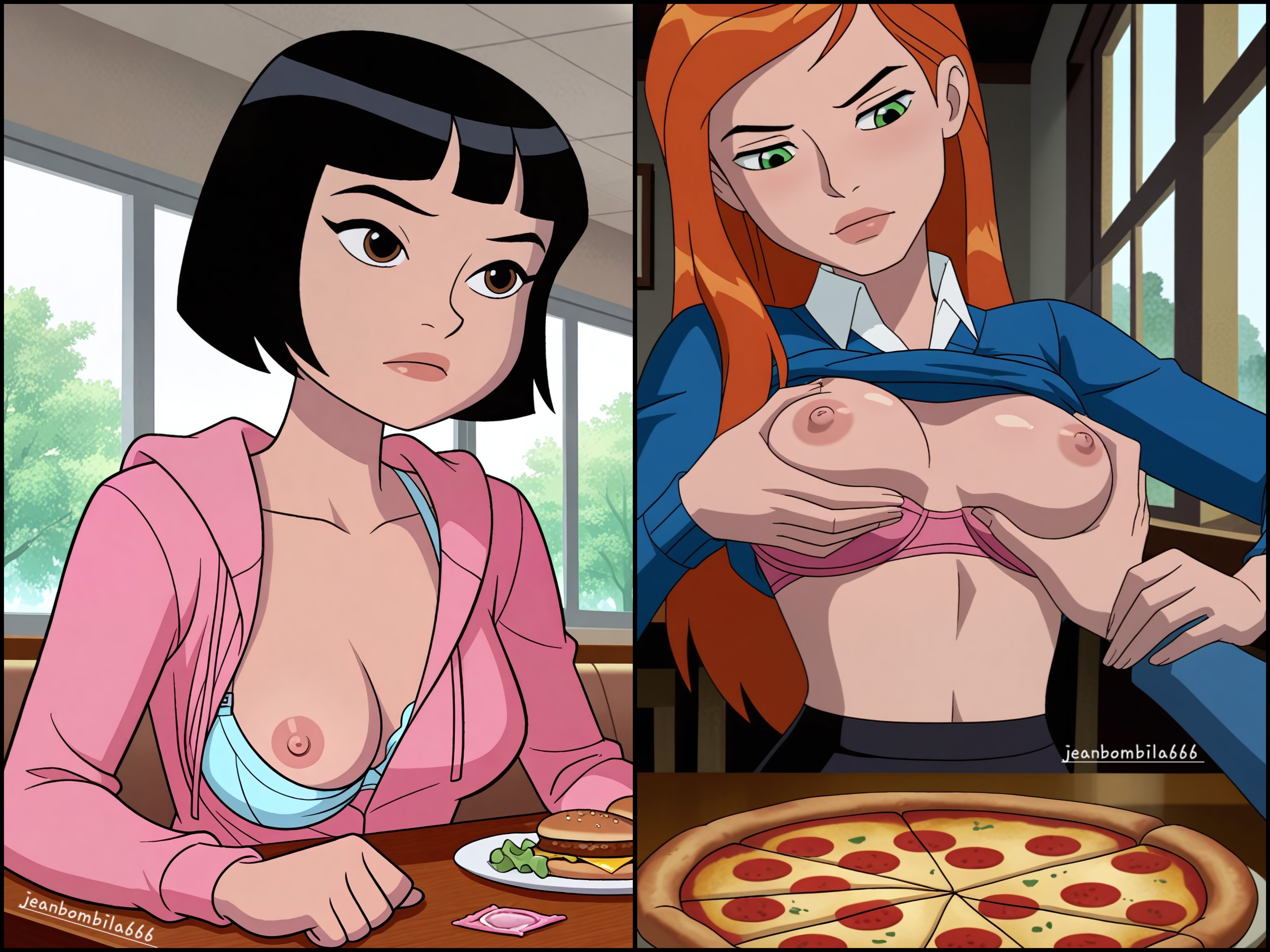 1girls, ai generated, ben 10, ben 10 alien force, ben 10 omniverse, ben 10 ultimate alien, big breasts, bored expression, bra, breasts, cartoon network, feet, female, gwen tennyson, gwen tennyson (alien force), gwen tennyson (omniverse), gwen tennyson (ultimate alien), jeanbombila666, julie yamamoto, long hair, male, nipples, sexy pose