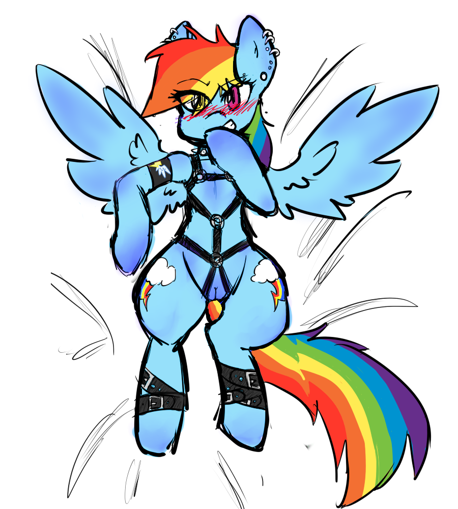 armband belt blush bondage bound buckles cutie_mark dakimakura edit equine friendship_is_magic hooves horn horse invalid_tag mammal my_little_pony pegasus piercing pony pussy rainbow_dash_(mlp) sketch spottyfreak straight_hair wings