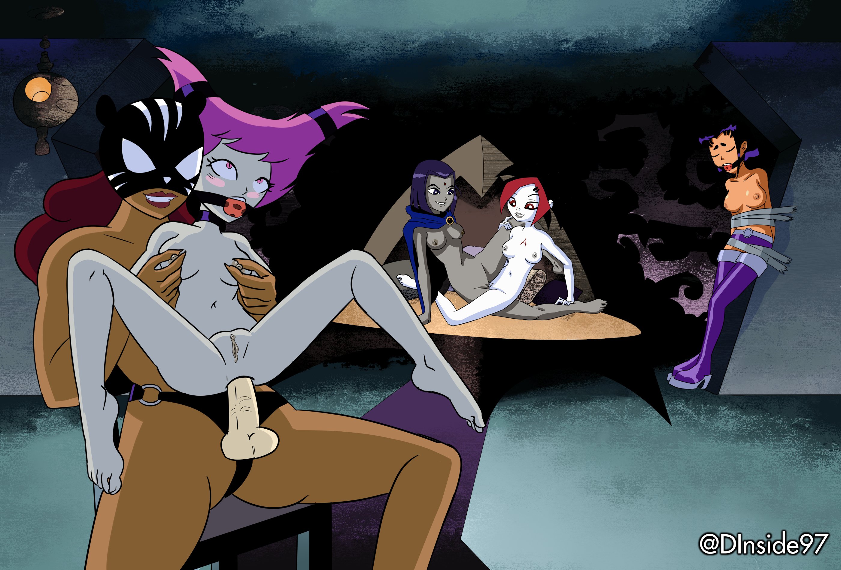 5girls, age difference, anal, anal penetration, ball gag, barefoot, blackfire, bondage, breasts, dark skin, dark-skinned female, dc comics, deadinside97, female, female only, femdom, femsub, gag, gagged, jinx (dc), larger female, lesbian, lezdom, light skin, light-skinned female, nipple play, nipple tweak, nipples, older female, orgy, pantha, penetration, pussy, raven (dc), scissoring, sex, size difference, smaller female, strap-on, tape, teen titans, tribadism, younger female, yuri