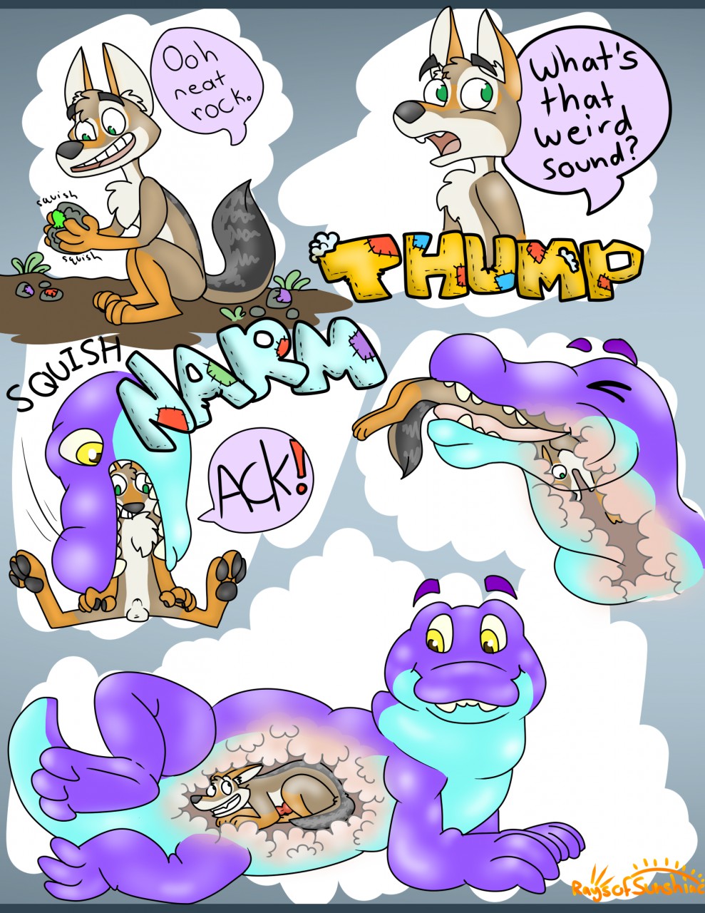 alligator canine chompy_the_plush_gator coyote crocodilian eating food mammal plushie raysofsunshine reptile rip_k scalie swallowing vore