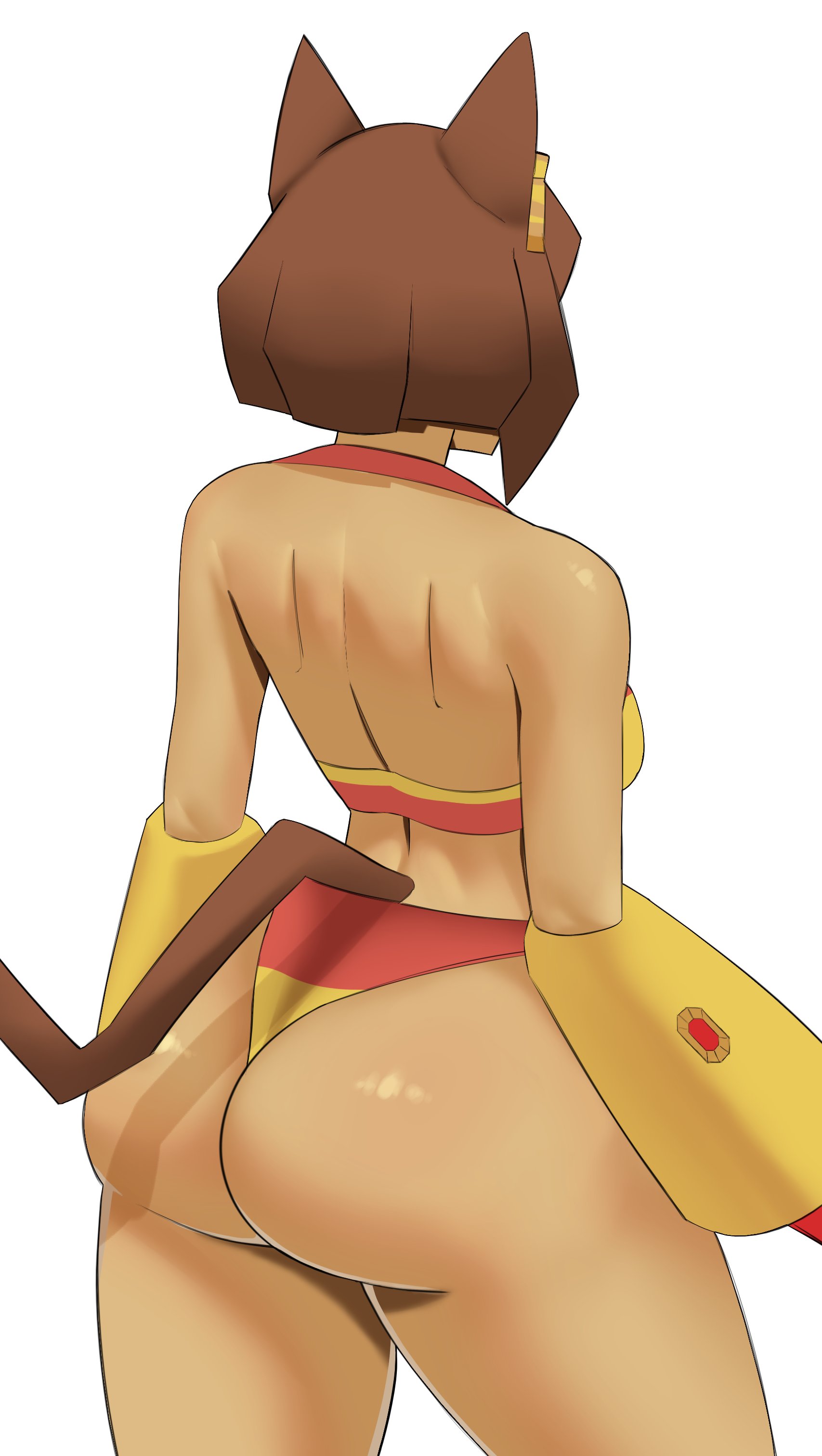 1girls, animal ears, anthro, artist request, ass, bare back, big ass, big butt, bikini, breasts, brown hair, butt, cat ears, cat girl, cat tail, gameoverse, glitch productions, hot chick, kit (gameoverse), kit bodega, solo, swimsuit