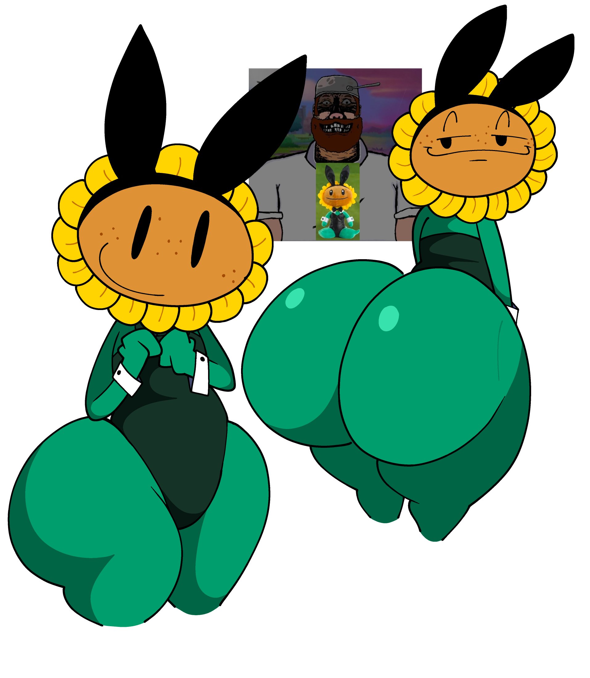 anthro, anthrofied, ass, ass focus, big ass, blood meridian, bunny girl, crazy dave (pvz), electronic arts, flora fauna, funny, funny face, huge ass, judge holden, lucaslora, meme, plant, plant humanoid, plantie, plants vs zombies, plants vs. zombies, popcap games, reference image, sunflower (pvz), tagme, thick thighs, video game character, video games