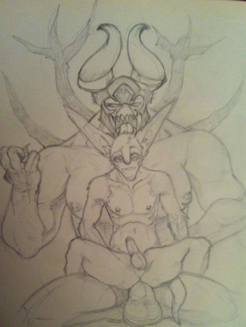 anal balls cmsux demon doom_(dota_2) dota dota_2 lucifer_the_doom_bringer male mammal meepo_the_geomancer nipples sketch stomach_bulge traditional_media_(artwork) video_games yaoi