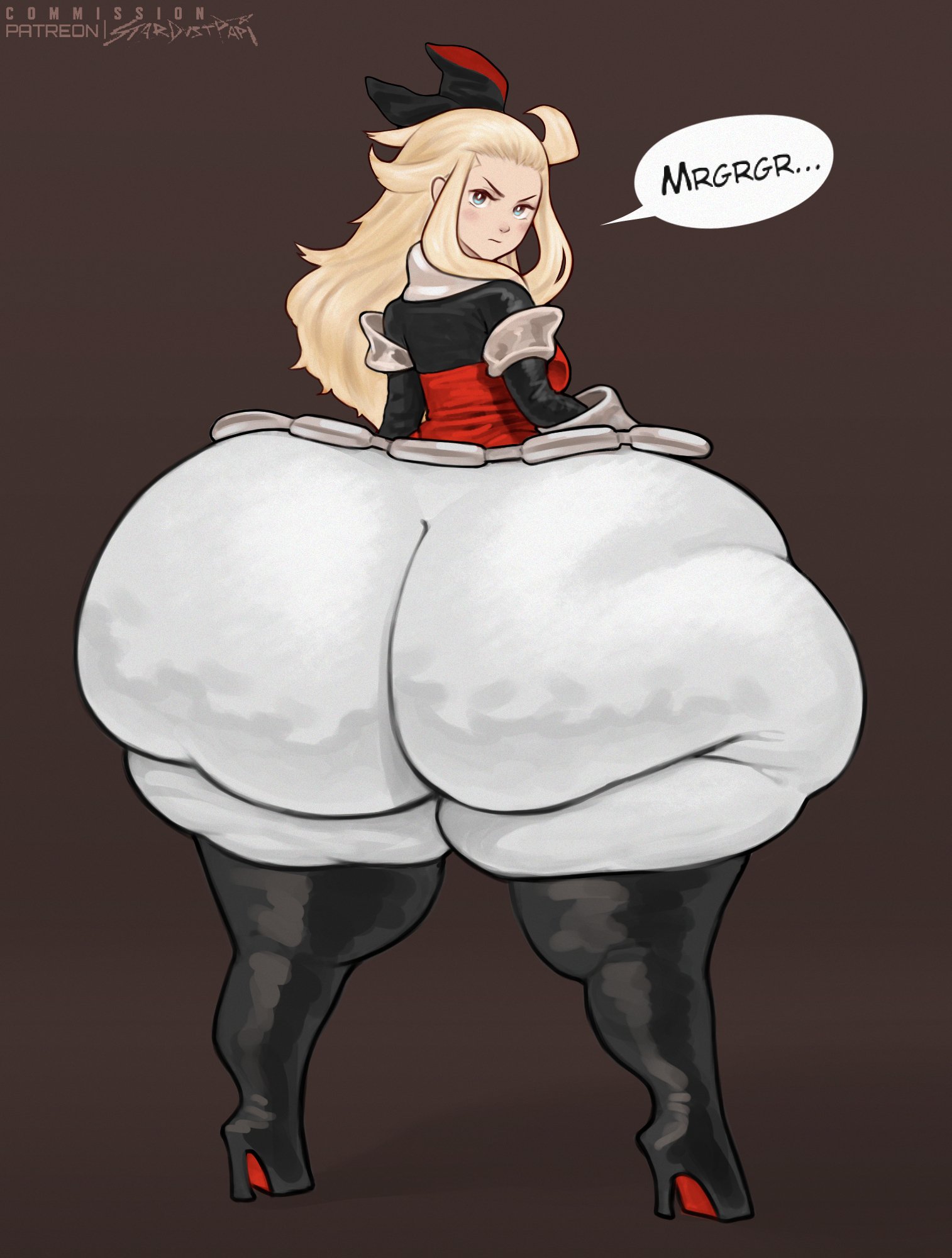 1girls, 1human, 2d, artist name, artist signature, aryan, aryan female, ass, ass bigger than head, ass focus, big ass, blonde, blonde female, blonde hair, blonde hair female, blonde-haired female, blue eyes, blue eyes female, blue-eyed female, blush, blushing, blushing female, bottom heavy, bottom heavy female, bravely default (series), bravely default: flying fairy, breasts, butt bigger than head, butt focus, clothed, clothed female, dialog, dialogue, dialogue bubble, edea lee, english, english text, female, female ass, female ass focus, female butt, female only, fully clothed, fully clothed female, giant ass, gigantic ass, gluteal fold, hair, heels, hips, hips wider than shoulders, huge ass, human, human female, human only, hyper, hyper ass, hyper butt, ignantastro, large ass, legs, light skin, light-skinned female, lips, looking at viewer, looking back, looking back at viewer, louboutin (shoes), massive ass, pale skin, pale-skinned female, solo, solo female, solo human, speech bubble, stardustpapi, text, text bubble, thick, thick ass, thick hips, thick legs, thick thighs, thighhighs, thighs, wide ass, wide hipped female, wide hips, wide thighs