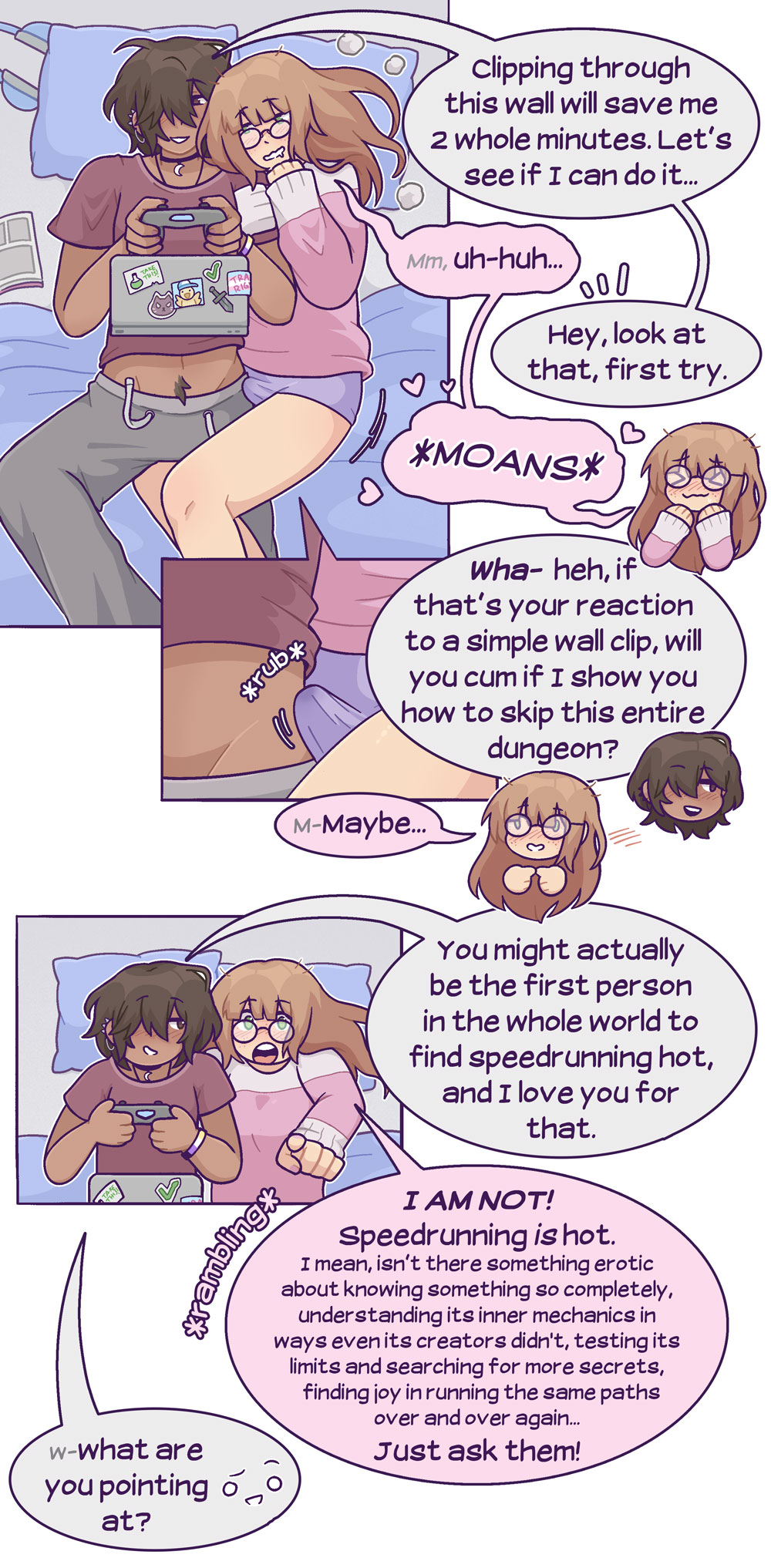 4th wall breaking, female, looking at viewer, nerdy female, nonbinary, playing videogame, repost, speedrun, tagme, welcome to heaven