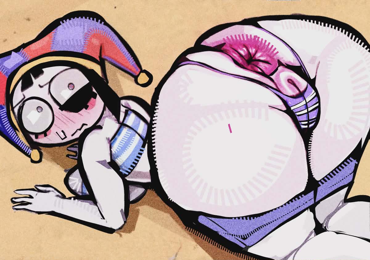 1girls, anus, anus focus, ass, ass focus, back view, beach, beach episode (tadc), big ass, big breasts, big butt, big thighs, big titties, bikini, blush, breasts, brown hair, butt focus, canonical scene, clothing, clown, clown girl, color, curvaceous, curvaceous female, curvaceous figure, curvy, curvy figure, curvy hips, embarrassed, embarrassed female, female, female focus, female only, gigantic ass, gigantic thighs, guitisidart, huge anus, huge ass, huge thighs, jester, jester cap, jester girl, jester hat, looking at viewer, pomni, pomni (beach outfit), pomni (tadc), pomni (the amazing digital circus), puffy anus, pussy, sand, short hair, sweat, sweatdrop, sweating, the amazing digital circus, thick thighs, thighs, twitter link, white skin