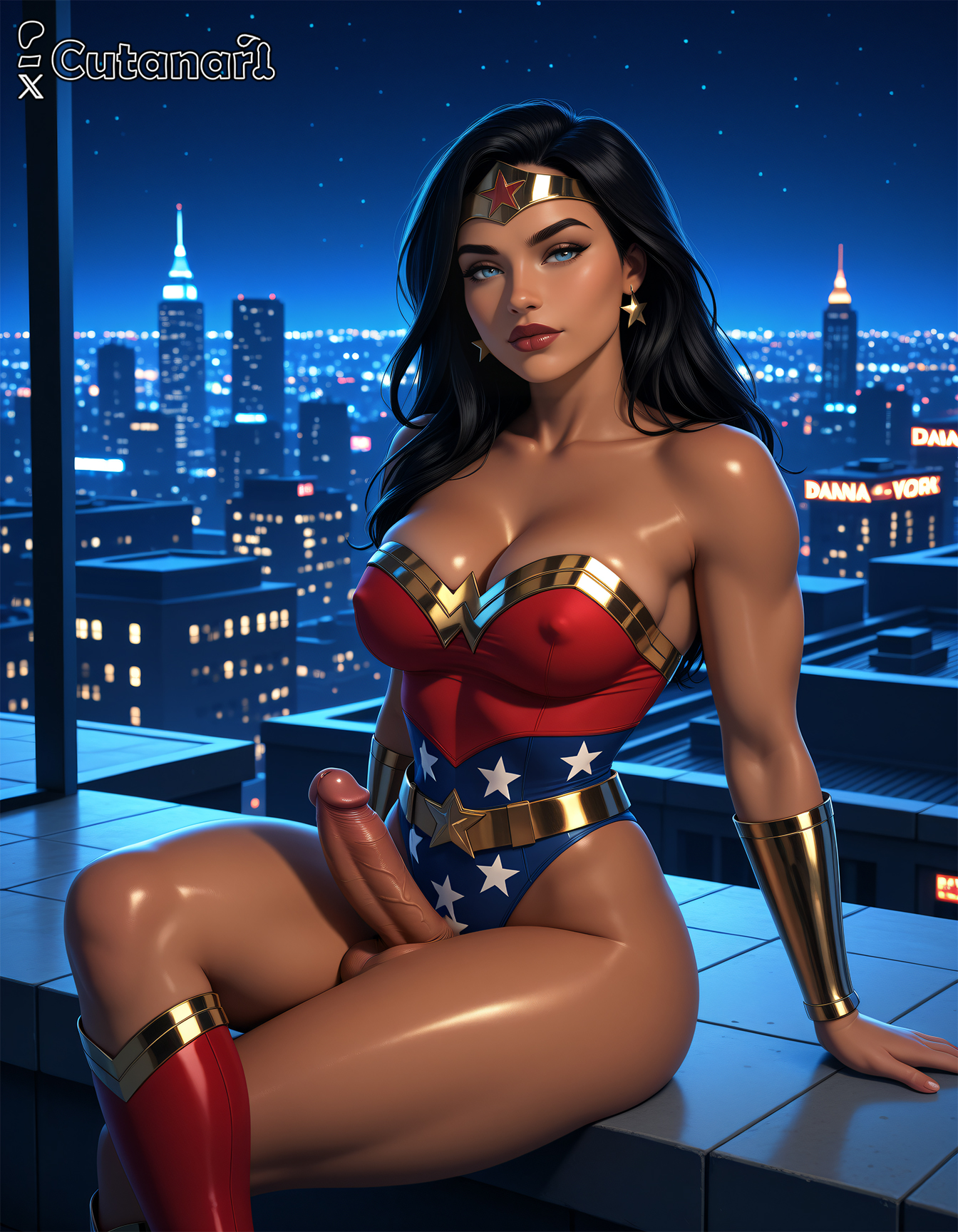 1futa, abs, ai generated, balls, big balls, big breasts, big butt, big penis, big thighs, breasts, chest, cock, cock keyhole clothing, curvy, cutanari, dc, dc comics, dick, dickgirl, dickgirl only, futa only, futanari, looking at viewer, penis, perfect ass, perfect body, perfect boobs, perfect legs, sexy, sexy body, sexy pose, small waist, solo, testicles, uncensored, wonder woman