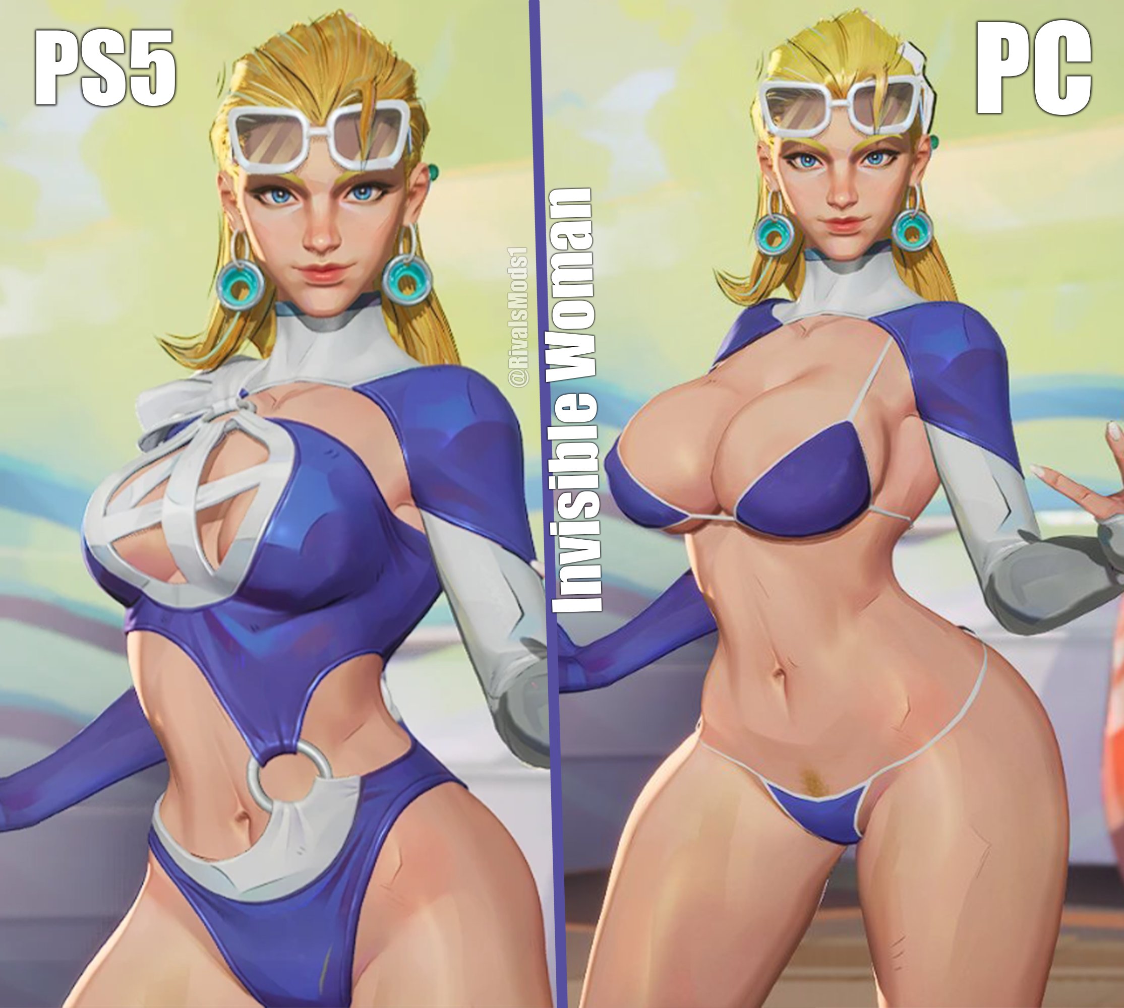 3d, big breasts, bikini, fantastic four, female, female only, invisible woman, invisible woman (azure shade), invisible woman (marvel rivals), marvel, marvel rivals, mod, solo, sue storm, thick thighs