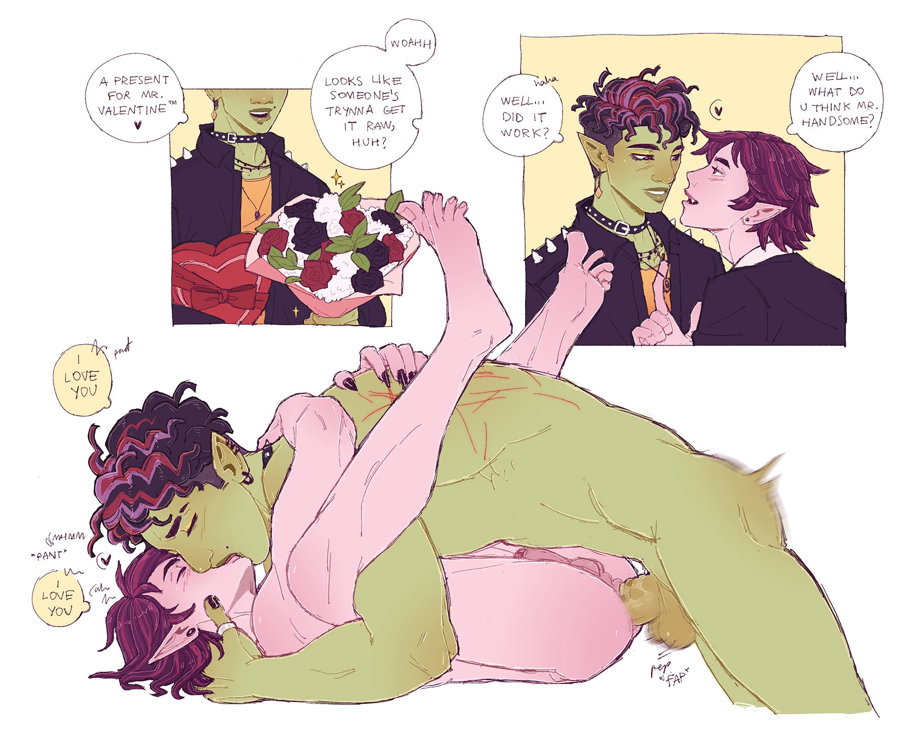 bouquet, flowers, kieran valentine, male only, male penetrating, male/male, milkycoffee jpg, monster high, penetration, penis, scratching, spelldon cauldronello, valentine's day, vampire