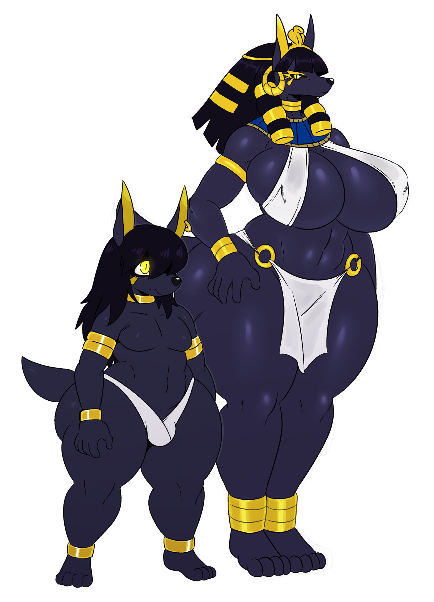anthro, anubis, ass, ass cleavage, ass crack, balls, balls in panties, bent over, big ass, big butt, breasts, butt crack, egyptian, egyptian clothes, egyptian mythology, female, femboy, furry, girly, gold (metal), huge ass, huge breasts, laverne (sssonic2), looking at viewer, looking back, lucas (sssonic2), male, nervous, solo male, sssonic2, tagme, thick ass, thick thighs
