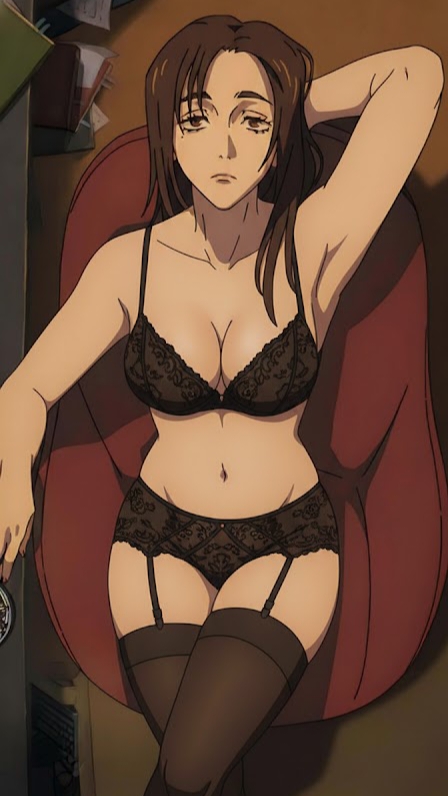 1girls, bra, brown hair, brown-haired female, garter belt, garter straps, jujutsu kaisen, nude female, nude filter, scene reference, shoko ieiri, stockings, thighhighs