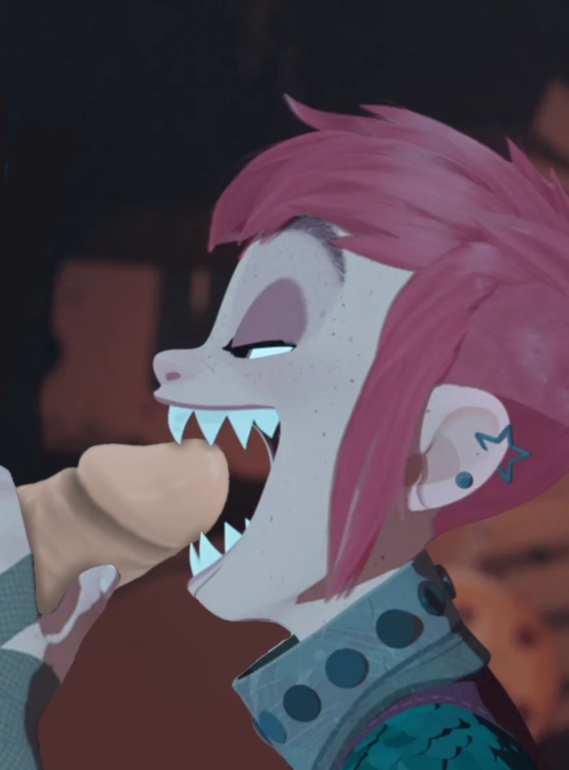 handjob, nimona, nimona (nimona), open mouth, penis in mouth, screenshot edit